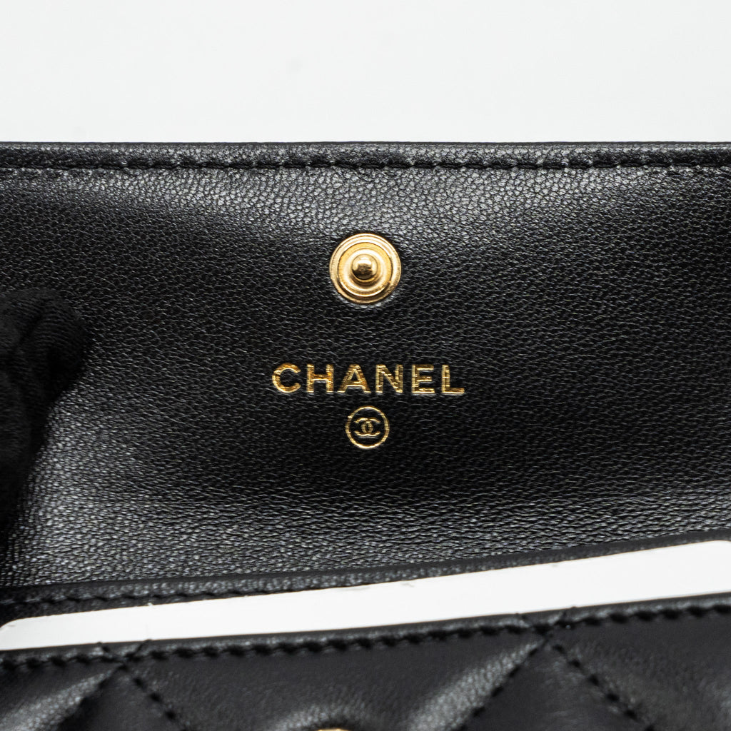 CHANEL 19 FLAP CARD HOLDER LAMBSKIN BLACK GHW (MICROCHIP)