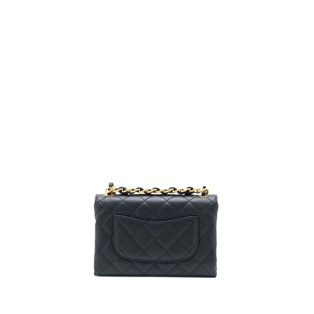 CHANEL HANDLE FLAP BAG CALFSKIN BLACK BRUSHED GHW (MICROCHIP)