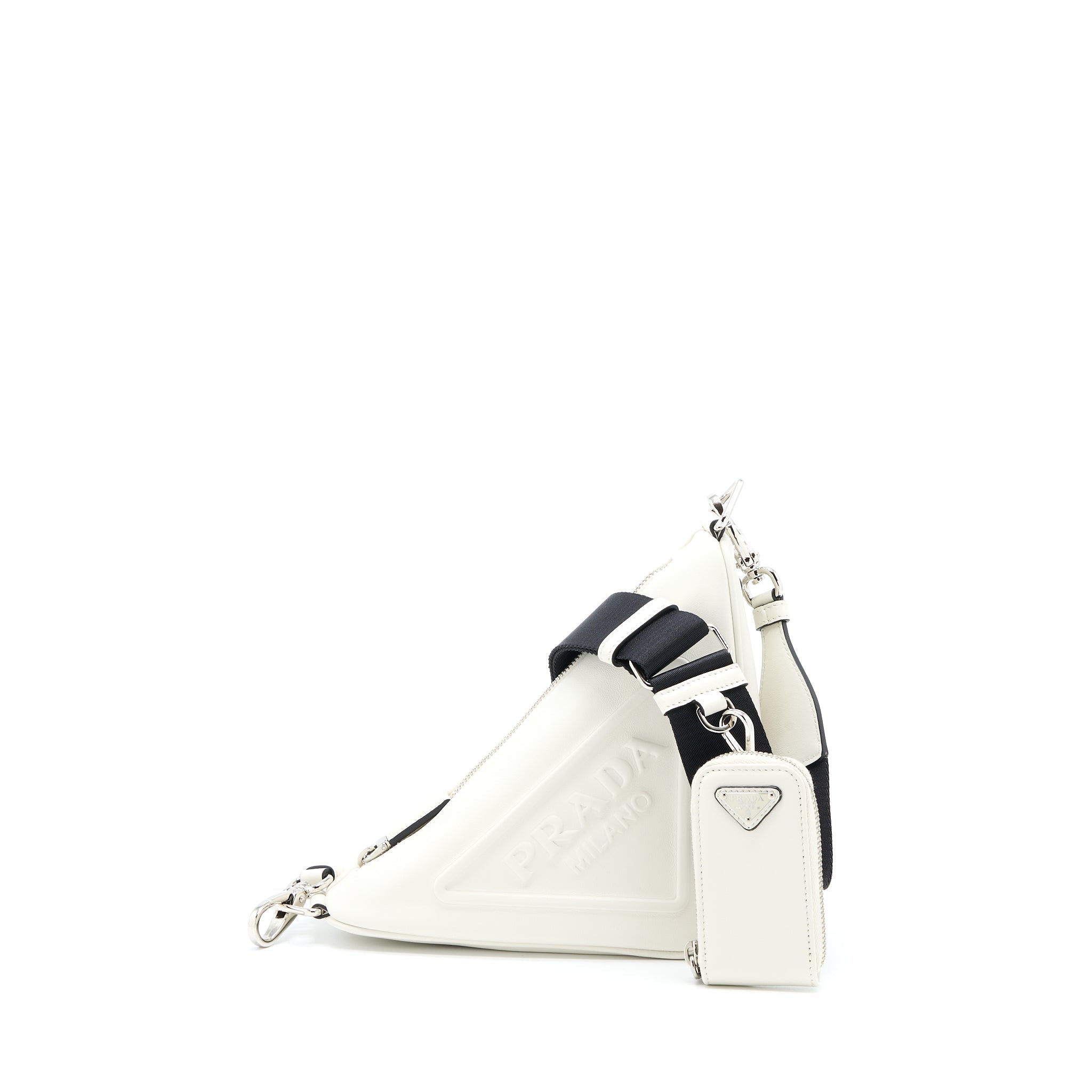 PRADA TRIANGLE LEATHER SHOULDER BAG WHITE SHW