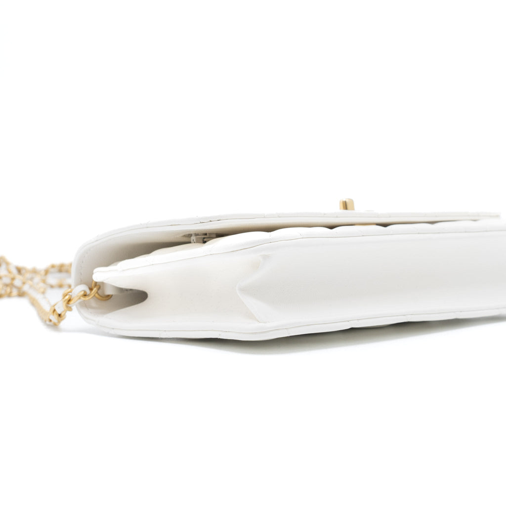CHANEL PEARL CRUSH WALLET ON CHAIN LAMBSKIN WHITE GHW (MICROCHIP)