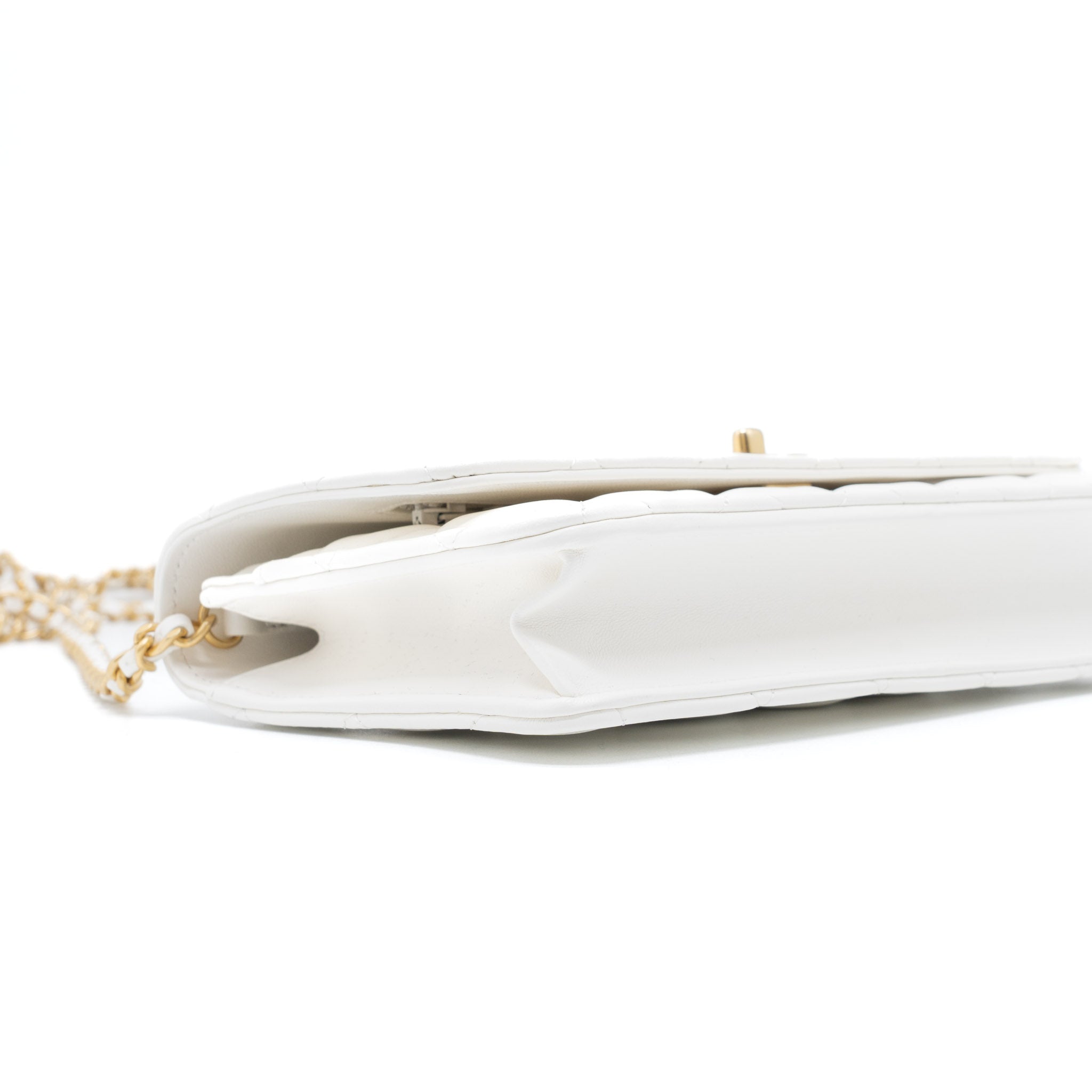 CHANEL PEARL CRUSH WALLET ON CHAIN LAMBSKIN WHITE GHW (MICROCHIP)