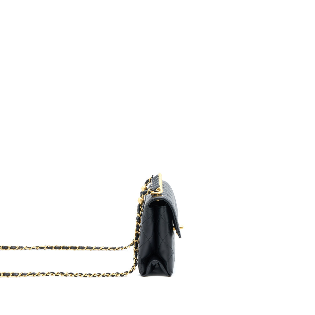 CHANEL HANDLE FLAP BAG CALFSKIN BLACK BRUSHED GHW (MICROCHIP)