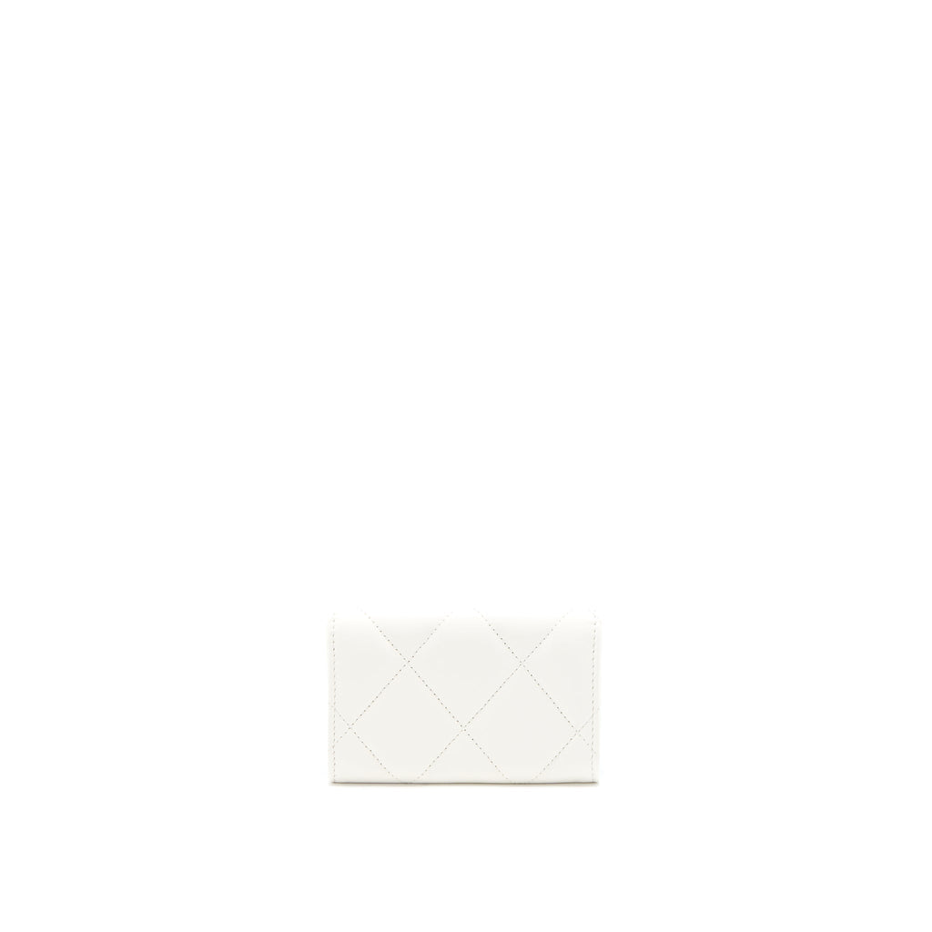 CHANEL 19 FLAP CARD HOLDER LAMBSKIN WHITE BRUSHED GHW (MICROCHIP)
