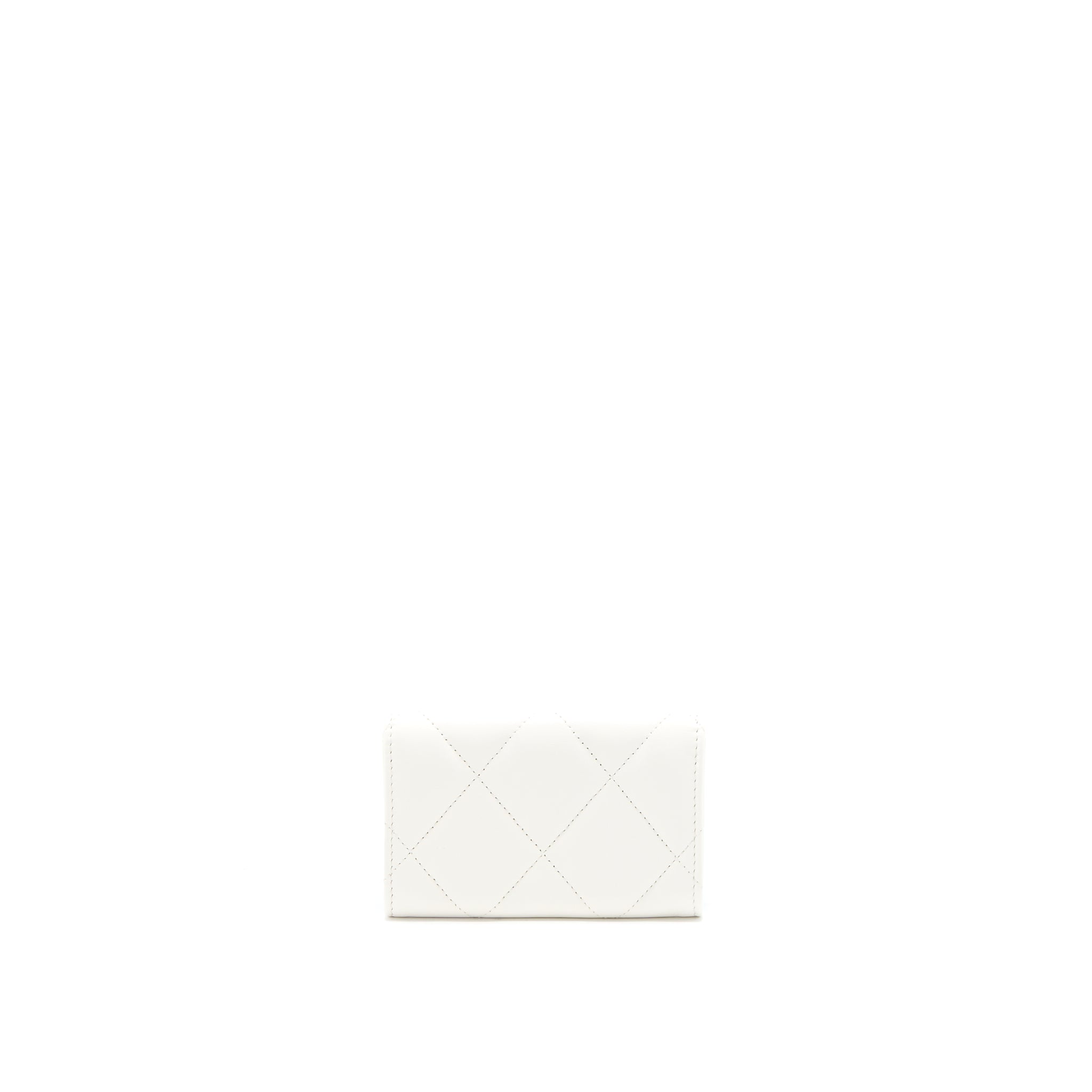 CHANEL 19 FLAP CARD HOLDER LAMBSKIN WHITE BRUSHED GHW (MICROCHIP)