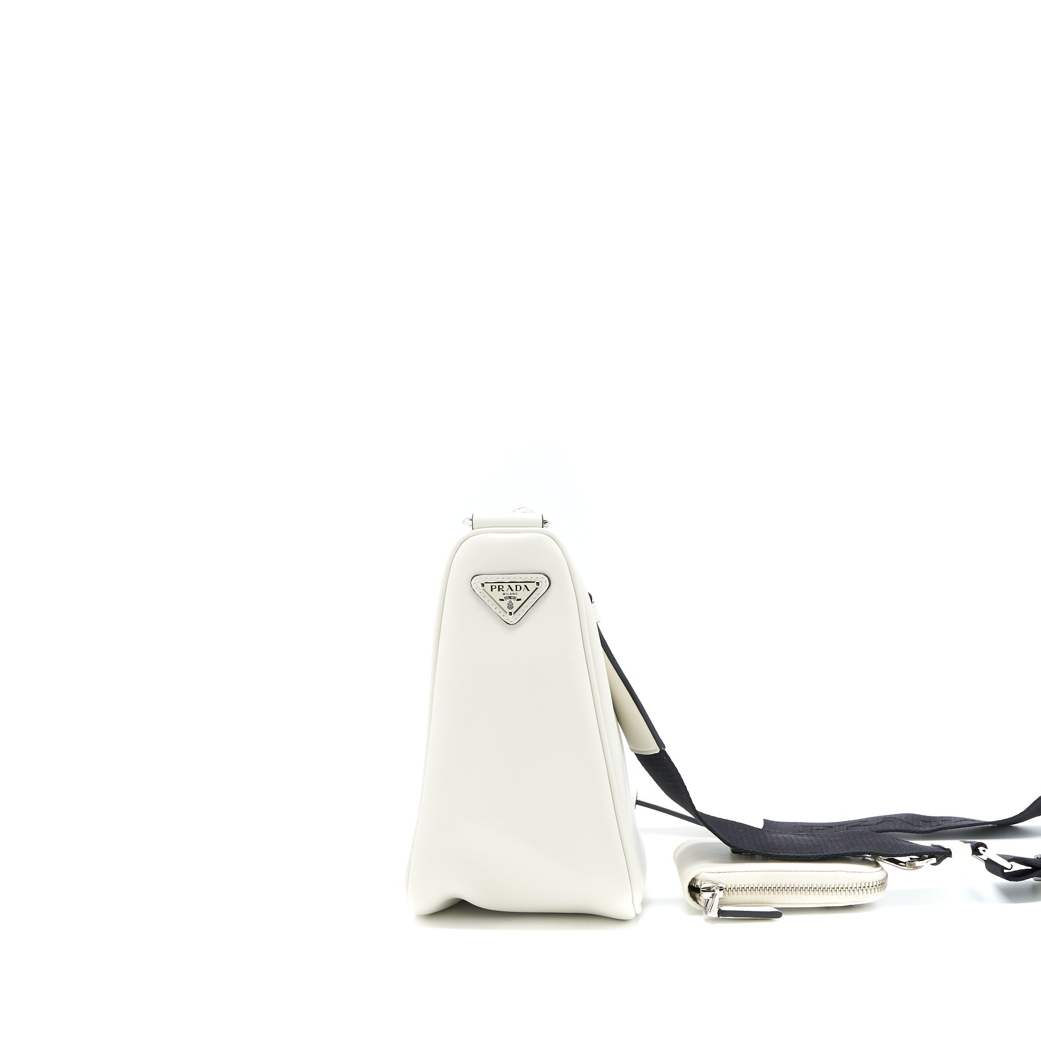PRADA TRIANGLE LEATHER SHOULDER BAG WHITE SHW