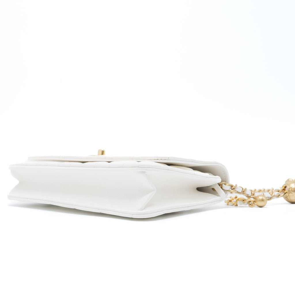 CHANEL PEARL CRUSH WALLET ON CHAIN LAMBSKIN WHITE GHW (MICROCHIP)