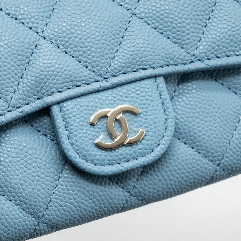 CHANEL CLASSIC FLAP CARD HOLDER CAVIAR BLUE LGHW