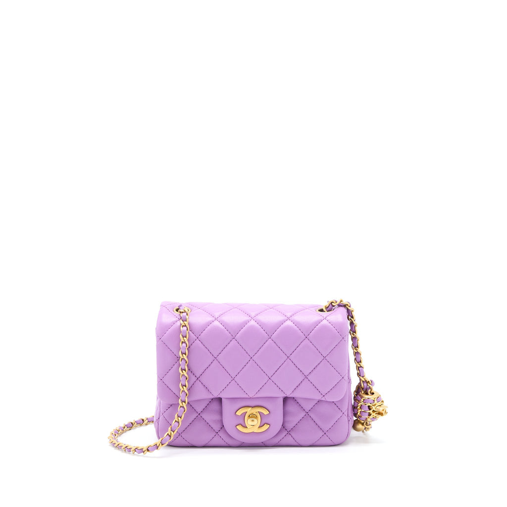 CHANEL 22S PEARL CRUSH MINI SQUARE LAMBSKIN PURPLE GHW