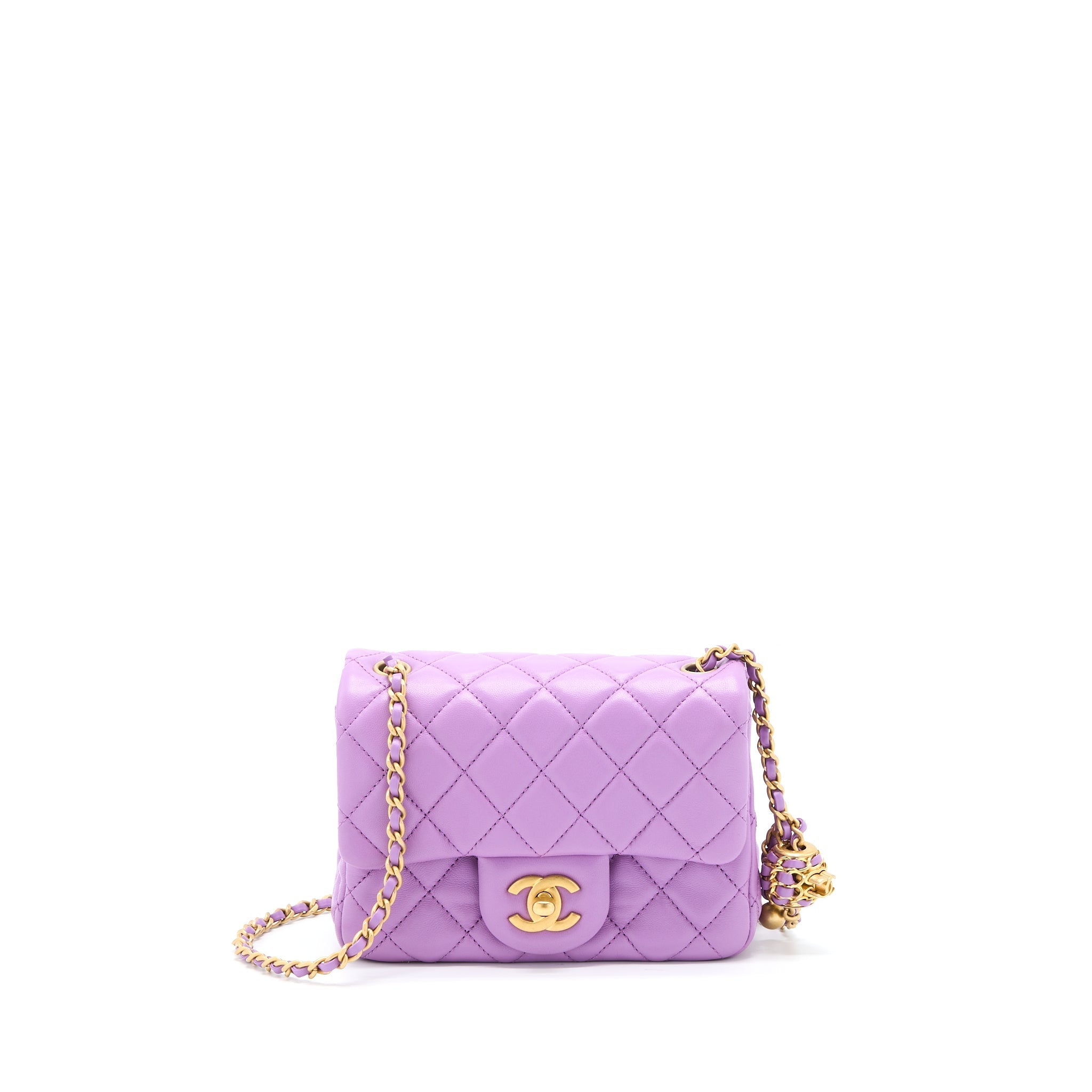 CHANEL 22S PEARL CRUSH MINI SQUARE LAMBSKIN PURPLE GHW