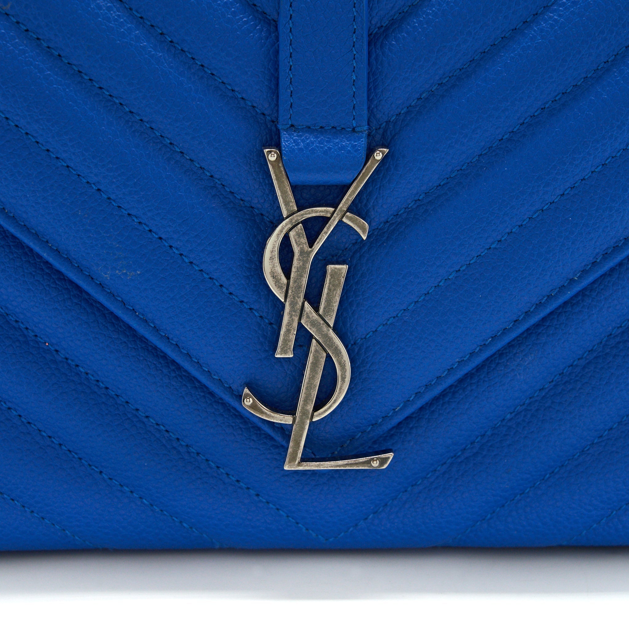 SAINT LAURENT MINI COLLEGE BAG GRAINED CALFSKIN BLUE RUTHENIUM HARDWARE