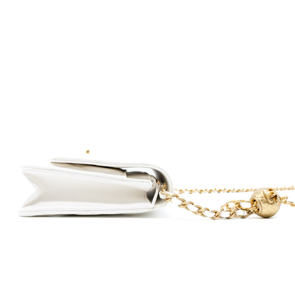 CHANEL PEARL CRUSH WALLET ON CHAIN LAMBSKIN WHITE GHW (MICROCHIP)