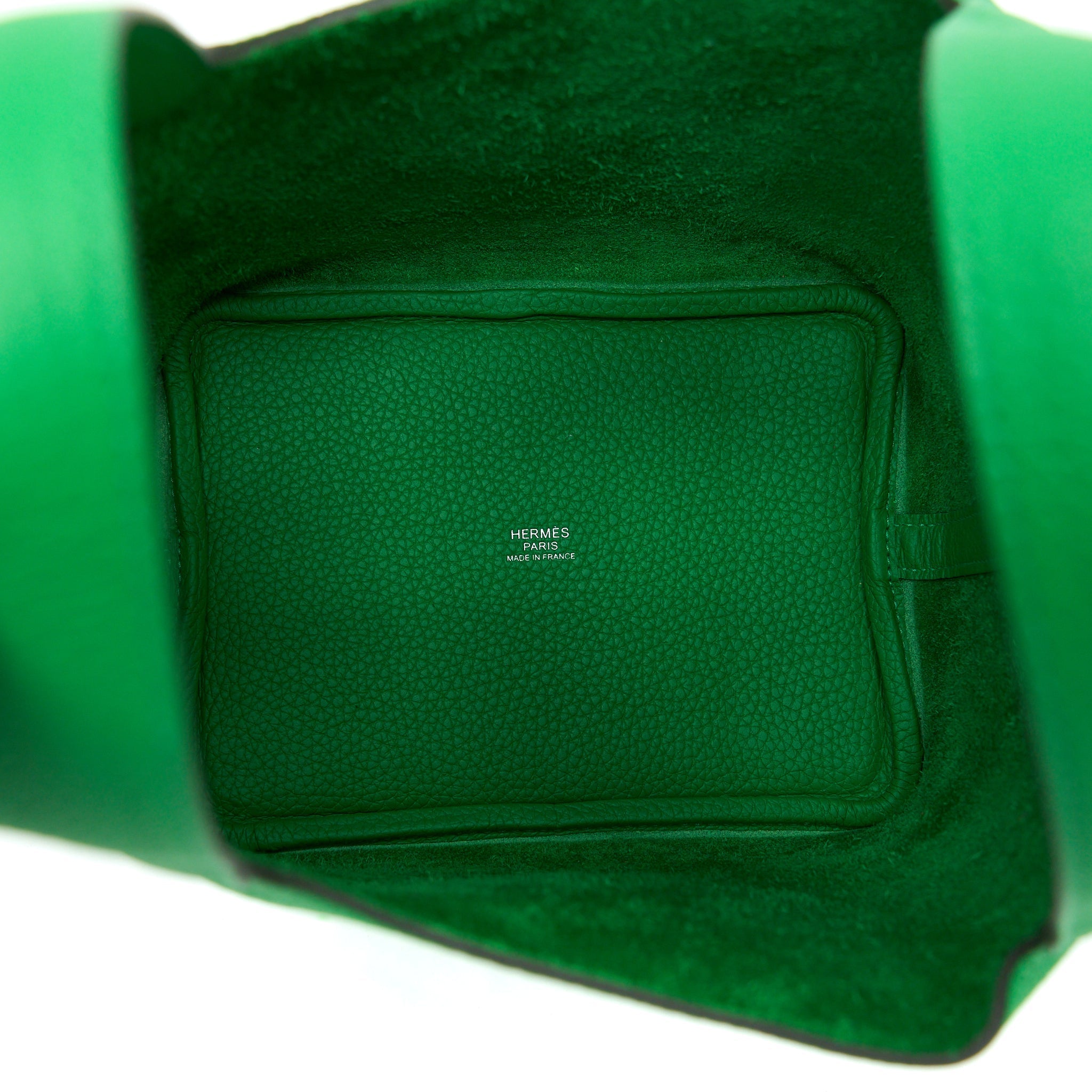 HERMES PICOTIN 18 LOCK BAG CLEMENCE 1K BAMBOU WITH GREEN HARDWARE