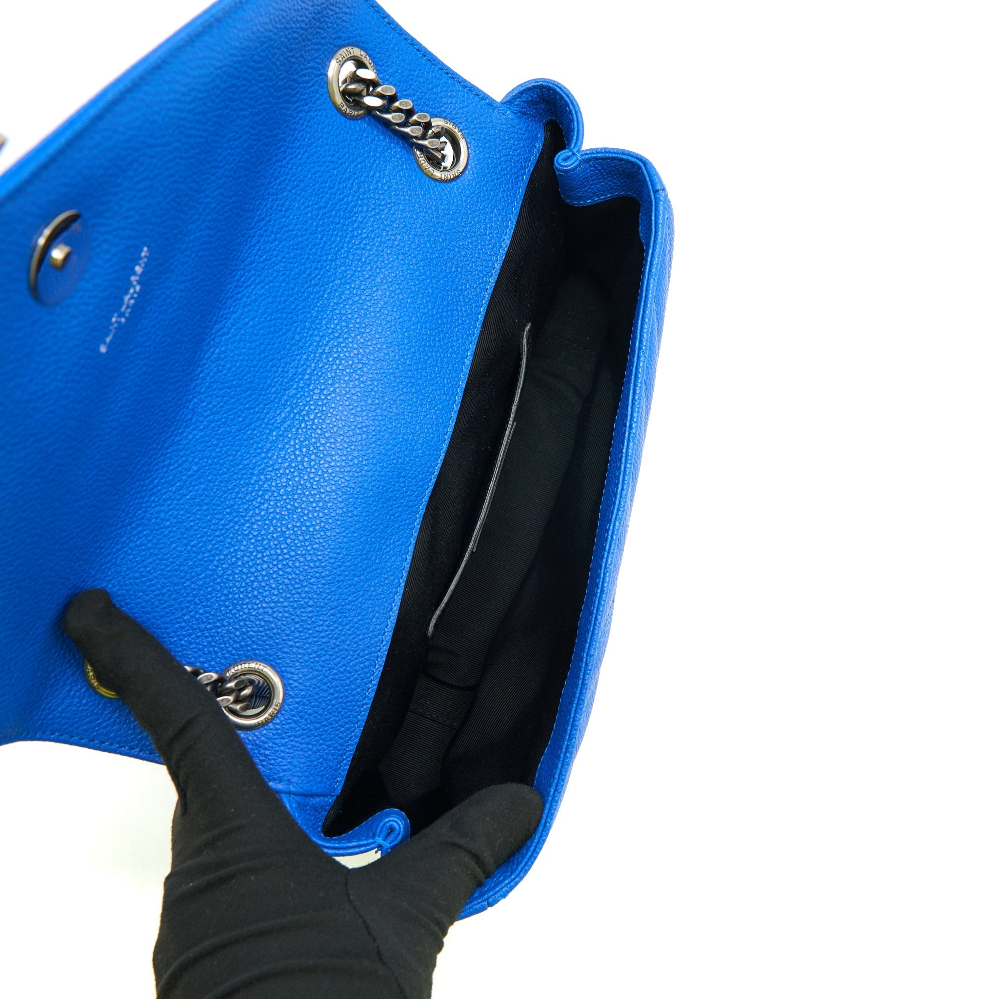 SAINT LAURENT MINI COLLEGE BAG GRAINED CALFSKIN BLUE RUTHENIUM HARDWARE
