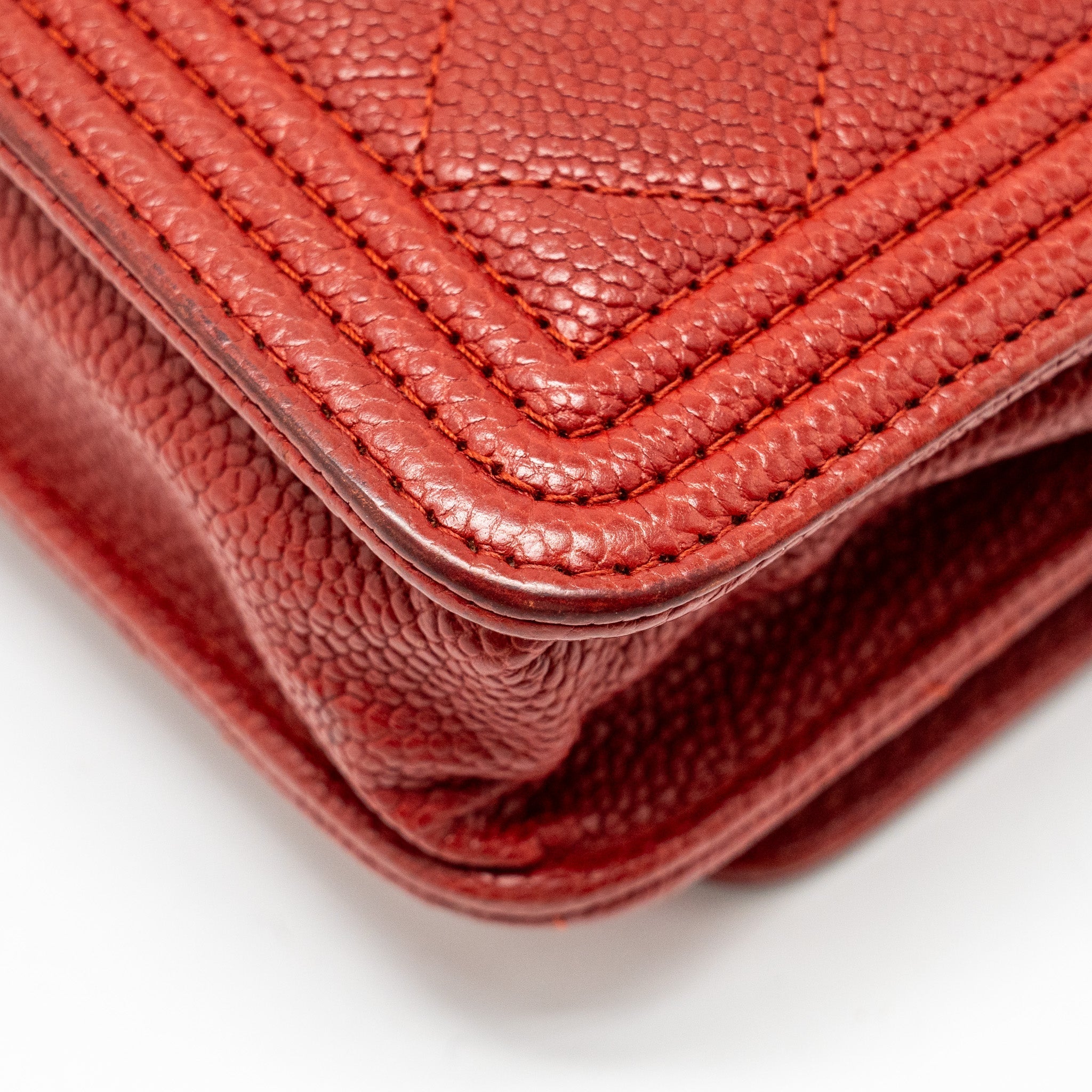 CHANEL BOY WALLET ON CHAIN CAVIAR RED RUTHENIUM SILVER HARDWARE