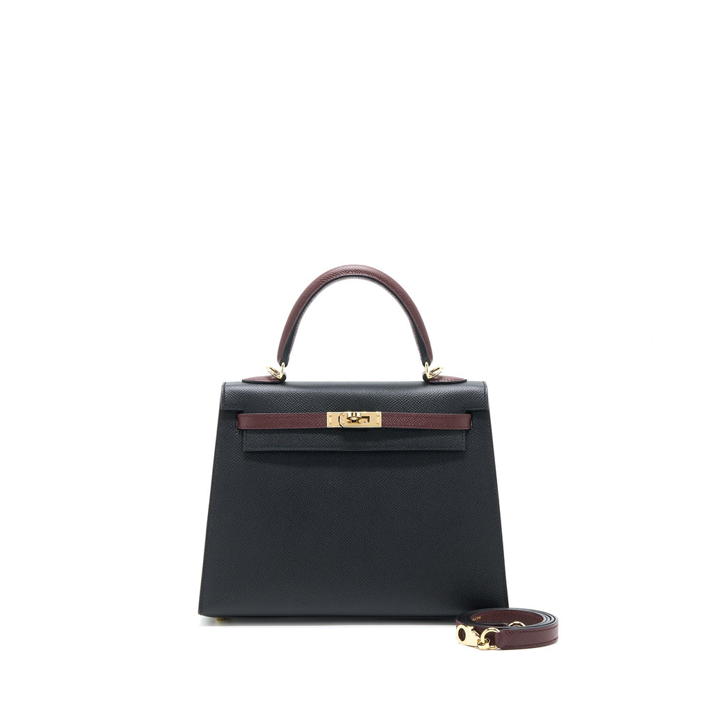 HERMES KELLY 25 SPECIAL ORDER EPSOM BLACK/ ROUGE H LGHW