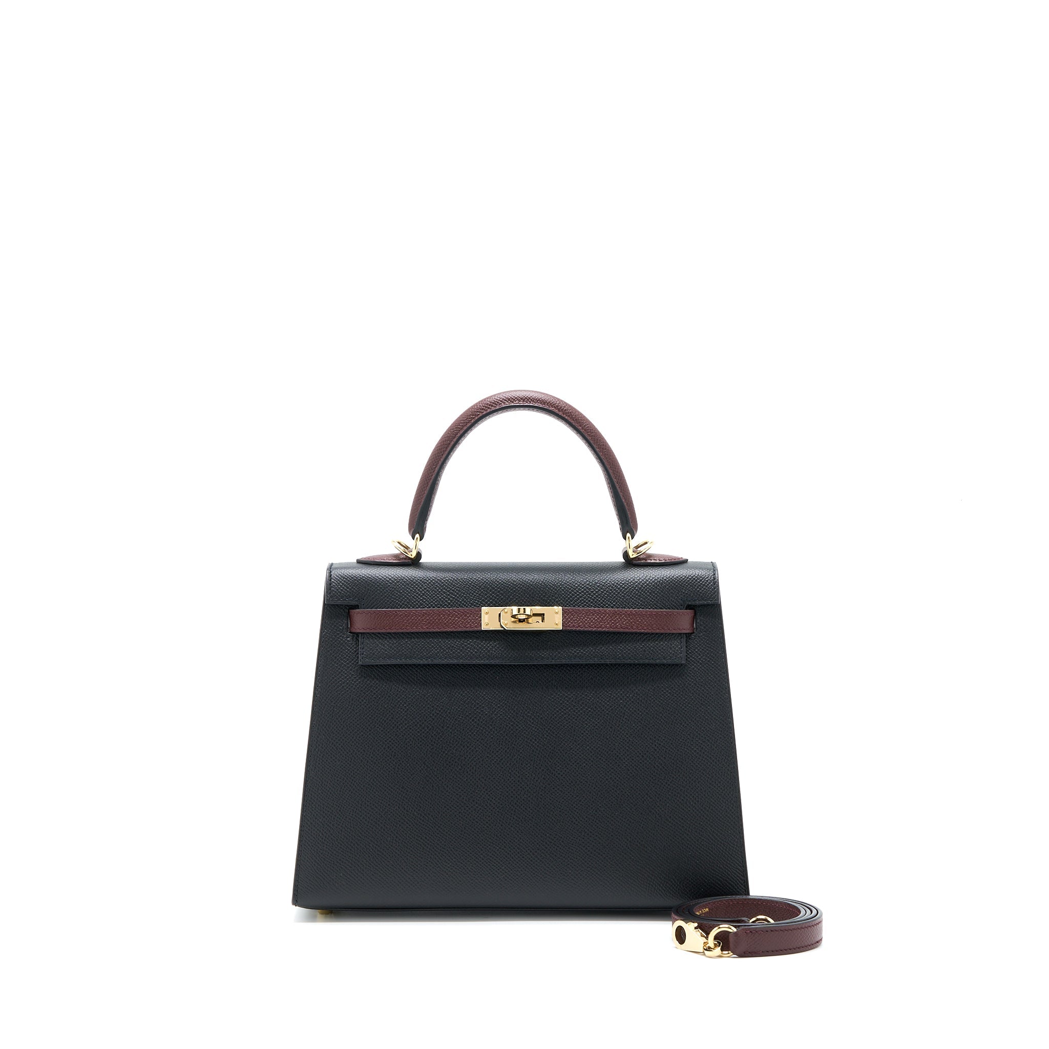 HERMES KELLY 25 SPECIAL ORDER EPSOM BLACK/ ROUGE H LGHW