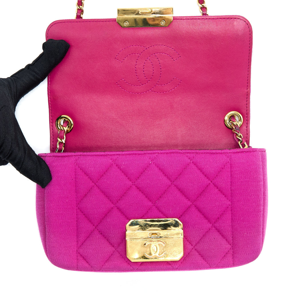 CHANEL SEASONAL MINI FLAP BAG FABRIC PINK LGHW