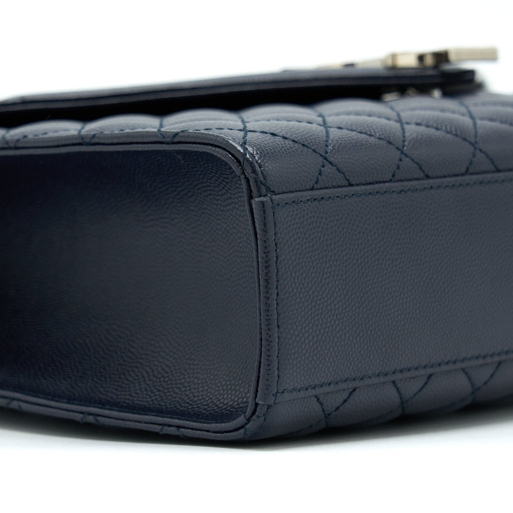 SAINT LAURENT ENVELOP SHOULDER BAG CALFSKIN NAVY SHW