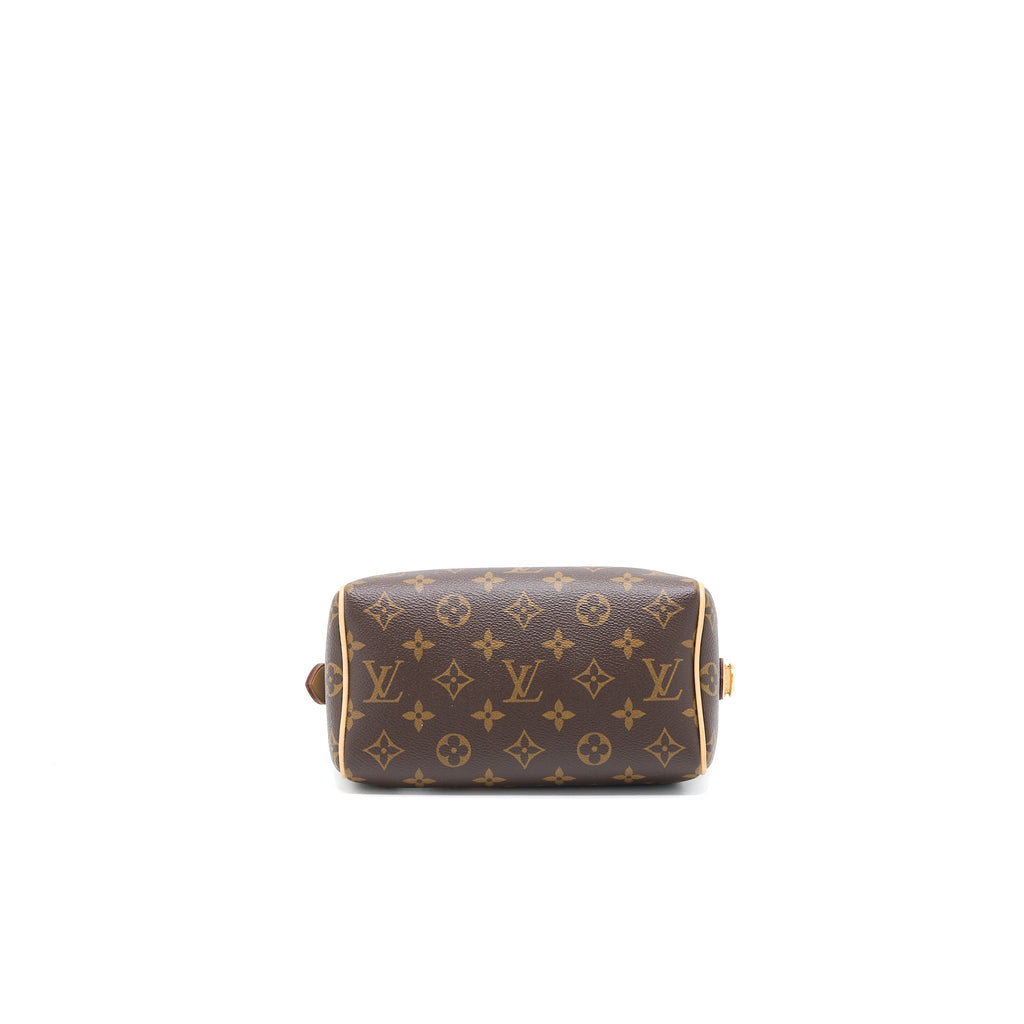 LOUIS VUITTON SPEEDY BANDOULIERE 20 MONOGRAM CANVAS WITH FUCHSIA STRAP GHW