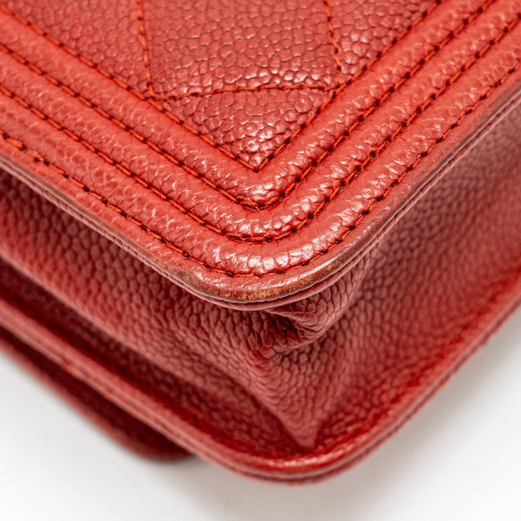 CHANEL BOY WALLET ON CHAIN CAVIAR RED RUTHENIUM SILVER HARDWARE