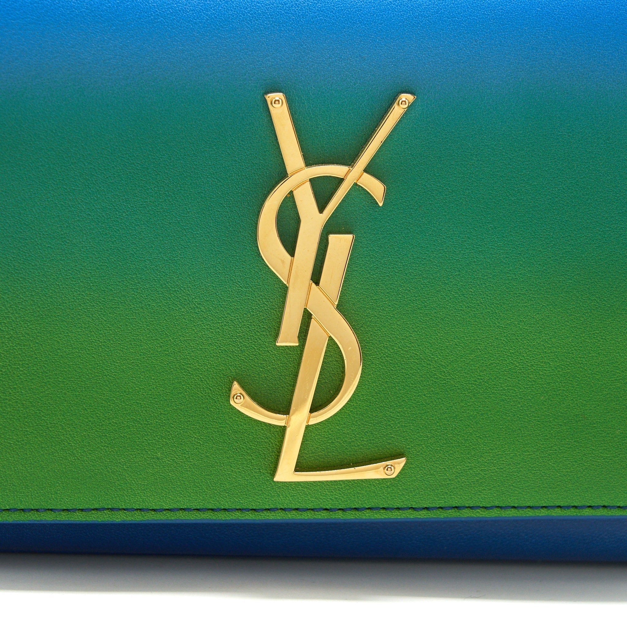 SAINT LAURENT MINI KATE CHAIN BAG (17CM) BLUE/ GREEN GHW