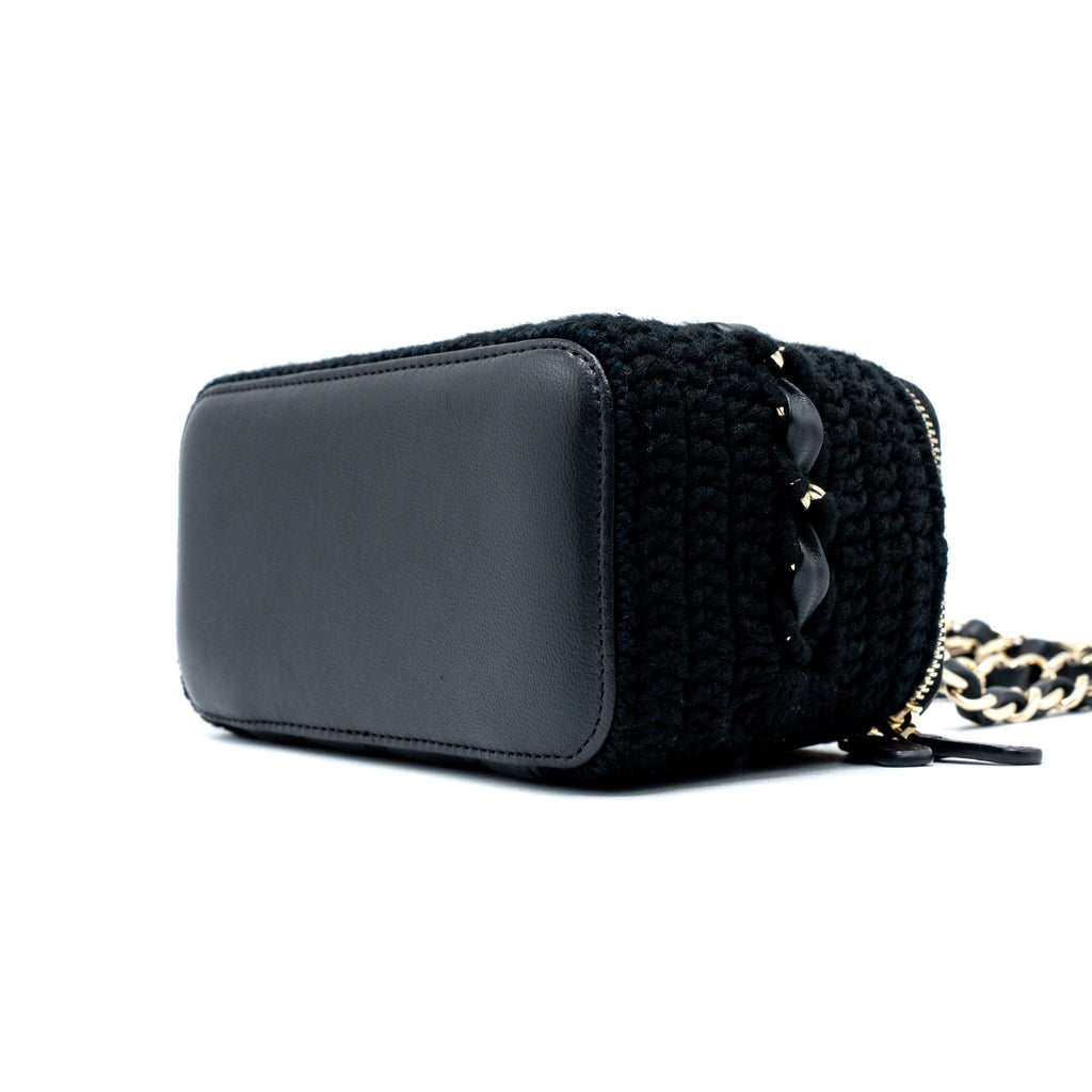 CHANEL LONG VANITY WITH GIANT CHAIN TWEED/LAMBSKIN BLACK LGHW