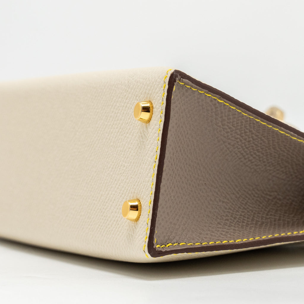 HERMES MINI KELLY SPECIAL ORDER EPSOM CRAIE / ETOUPE / LIME LGHW
