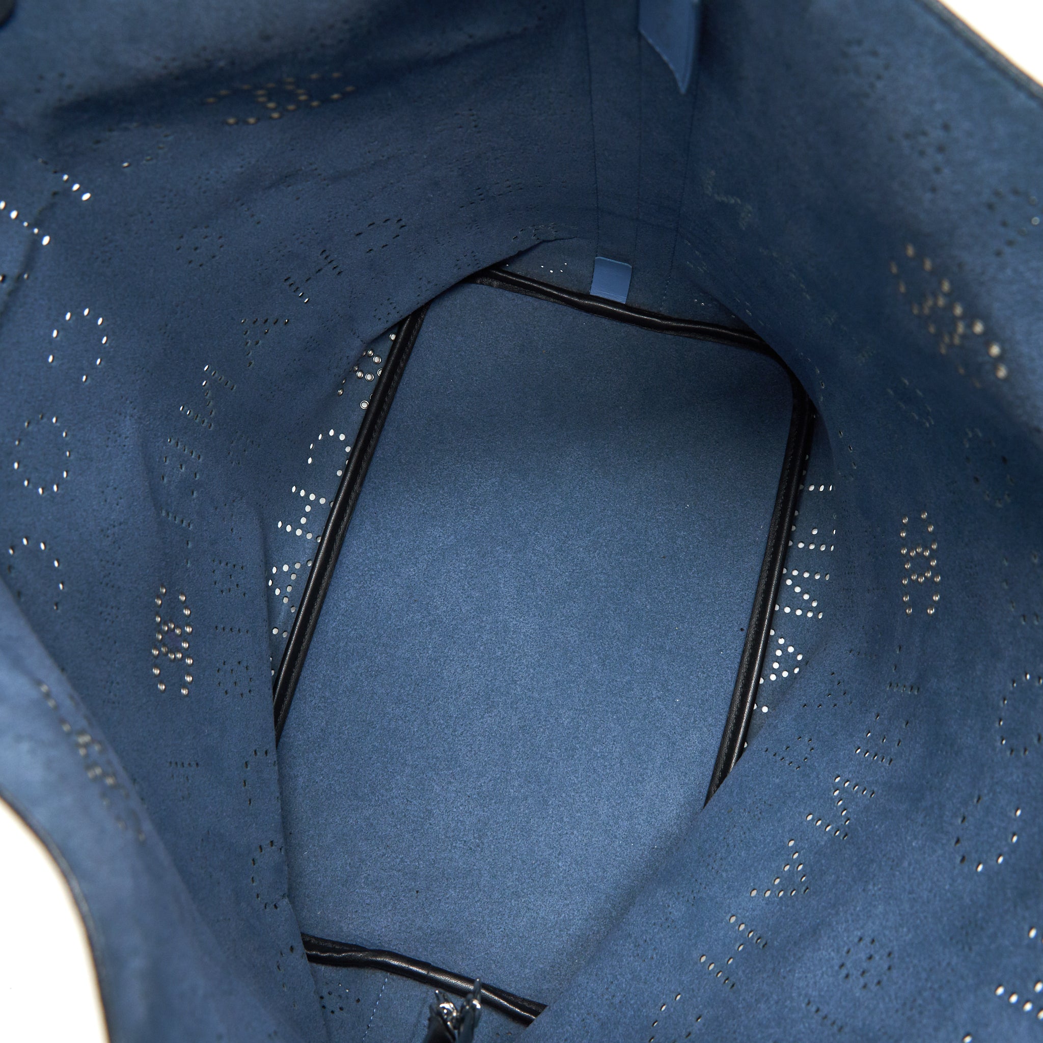 CHANEL EYELET LOGO CALFSKIN TOTE BAG BLACK/ BLUE SHW