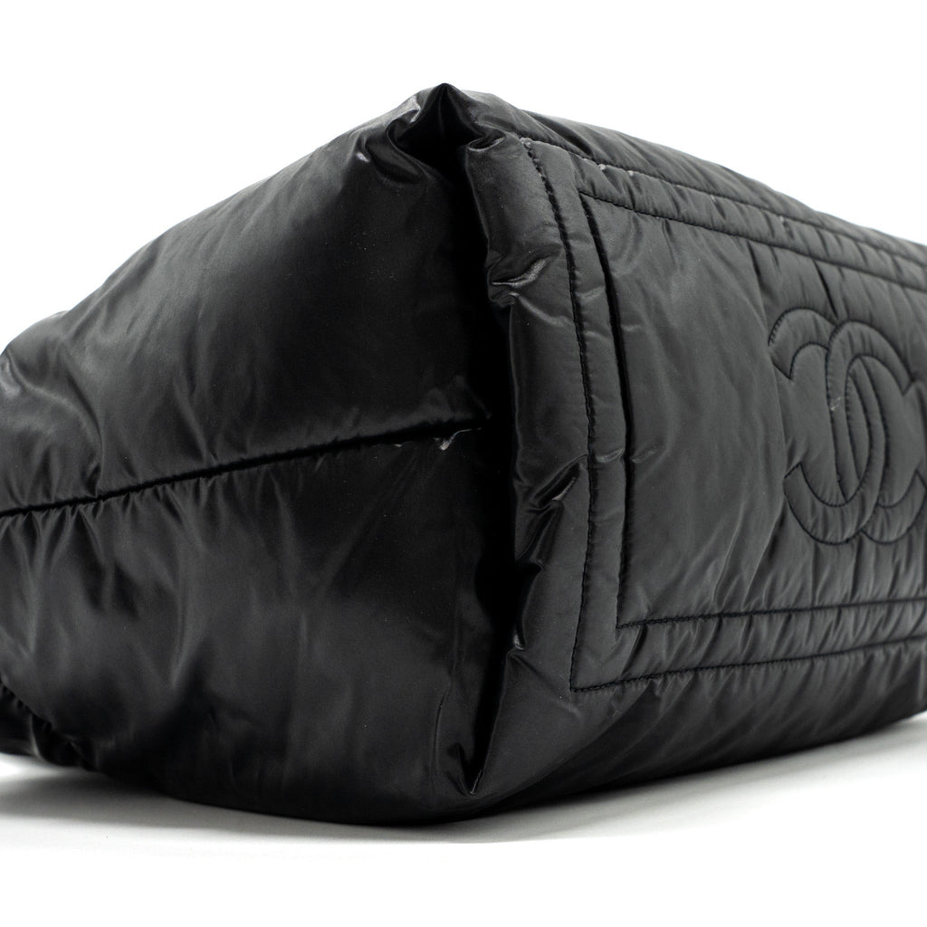 CHANEL SMALL PUFFY DOWN TOTE BAG NYLON BLACK SHW