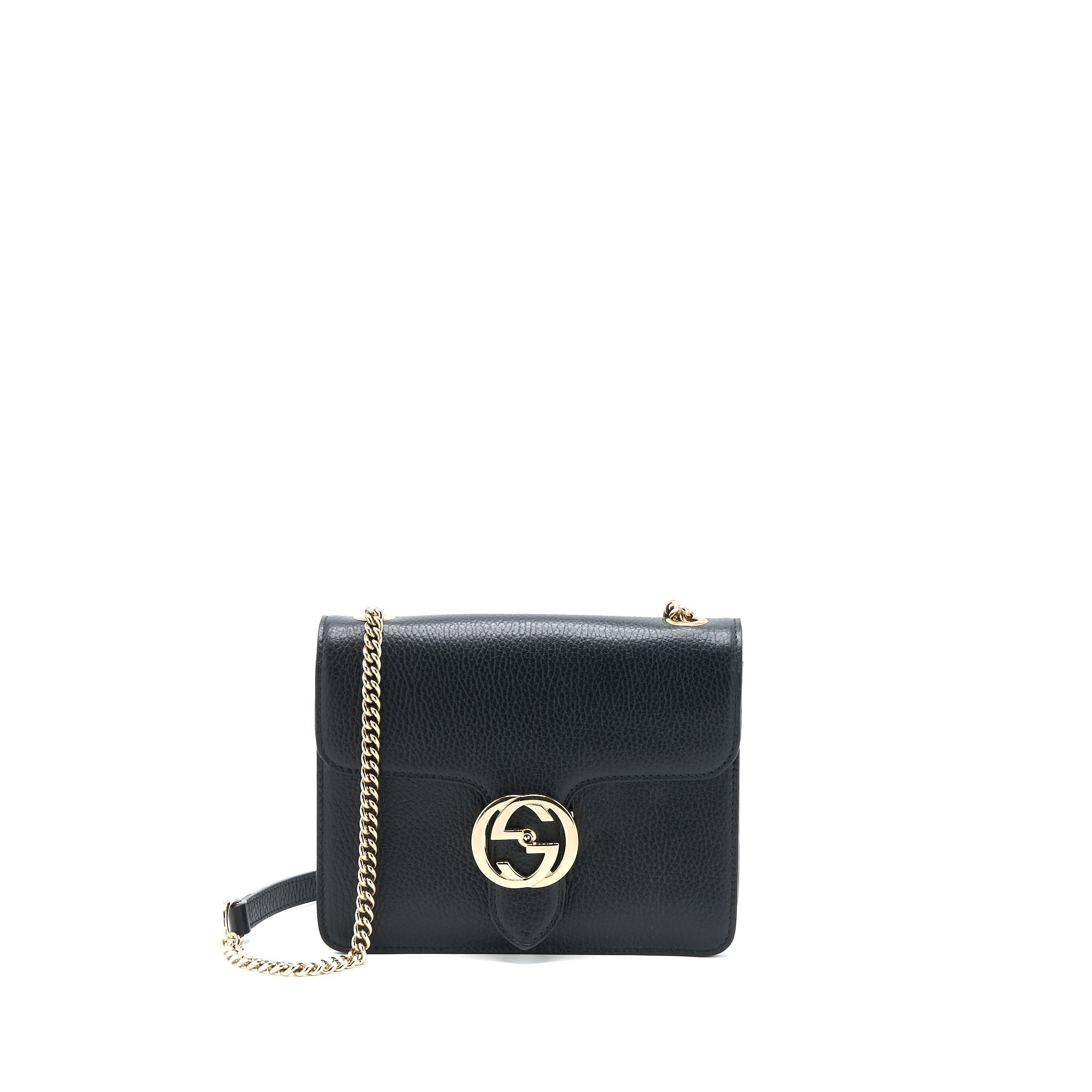 GUCCI INTERLOCKING SMALL SHOULDER BAG BLACK LGHW