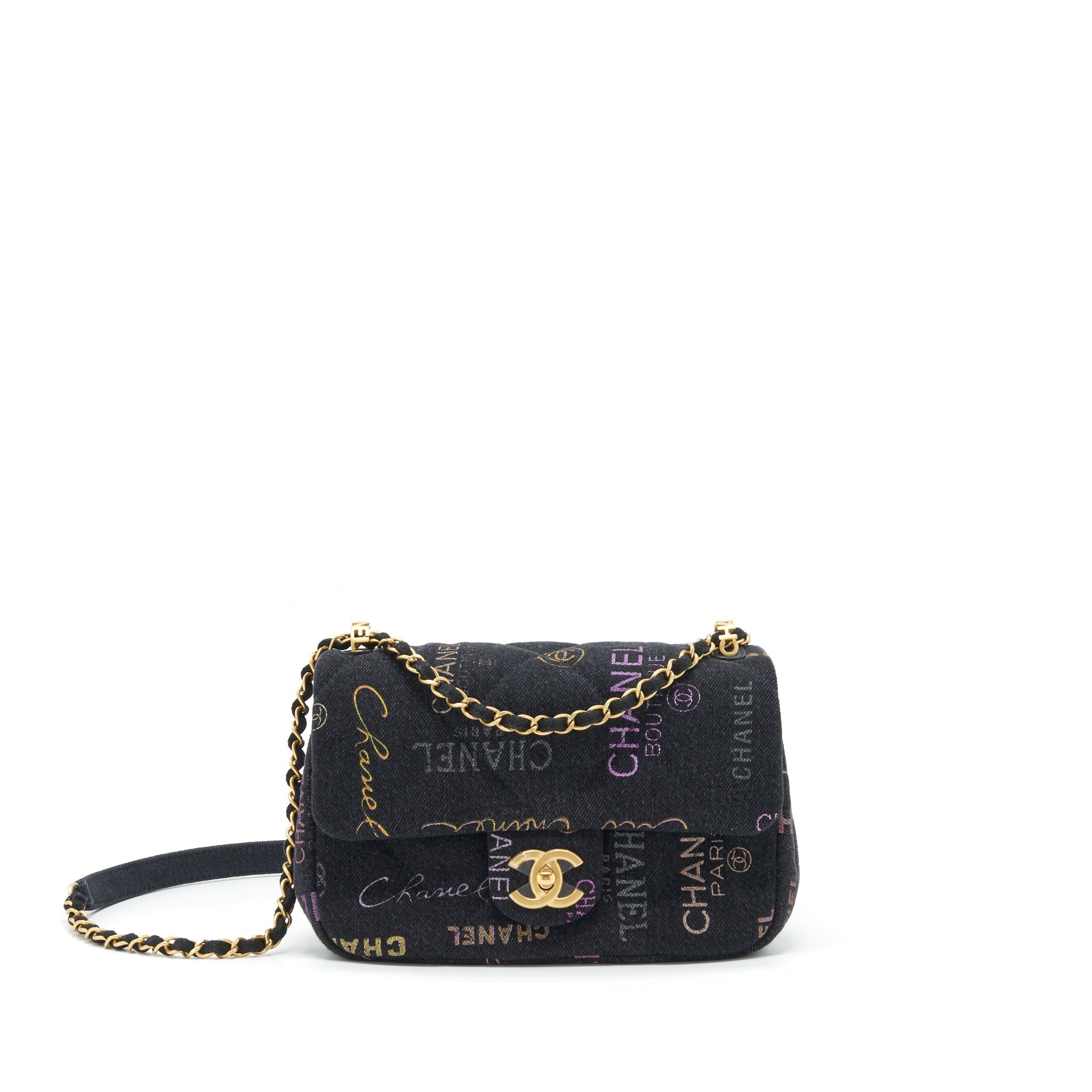 CHANEL 22P SMALL FLAP BAG 23CM DENIM BLACK GHW (MICROCHIP)
