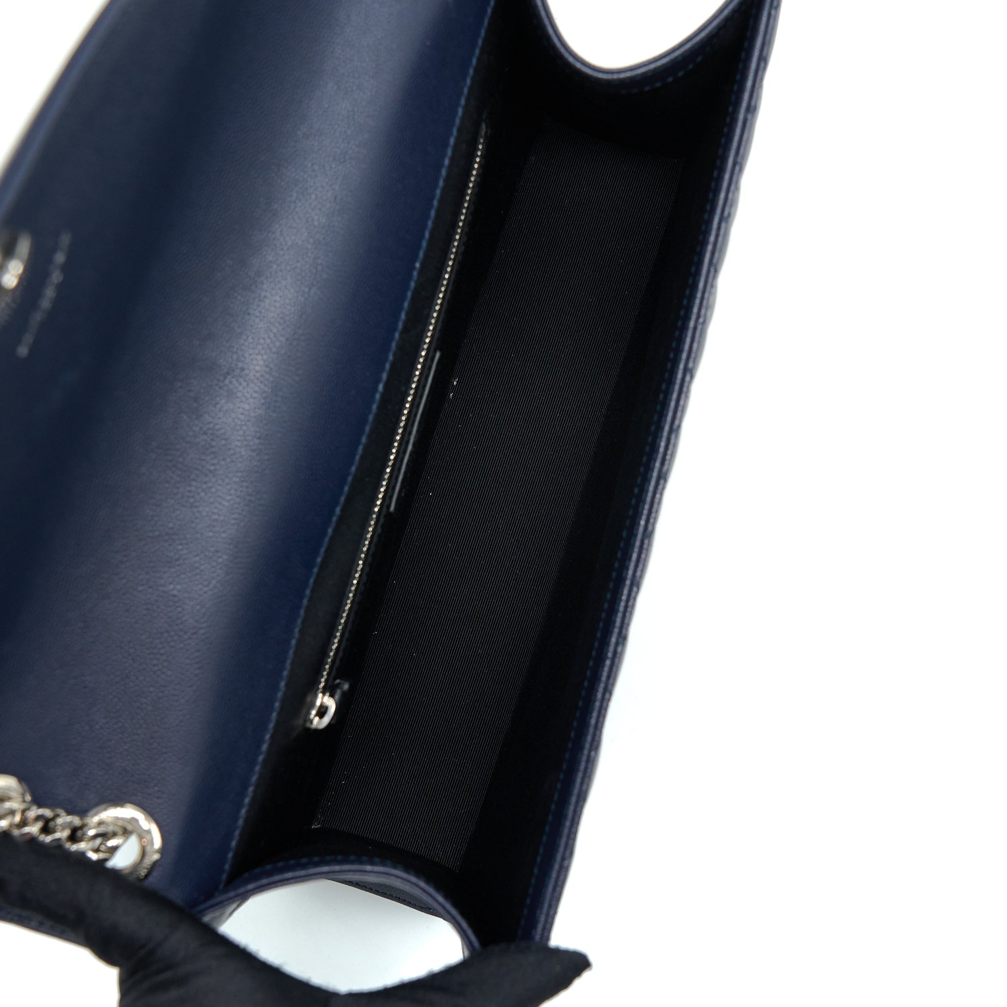 SAINT LAURENT ENVELOP SHOULDER BAG CALFSKIN NAVY SHW