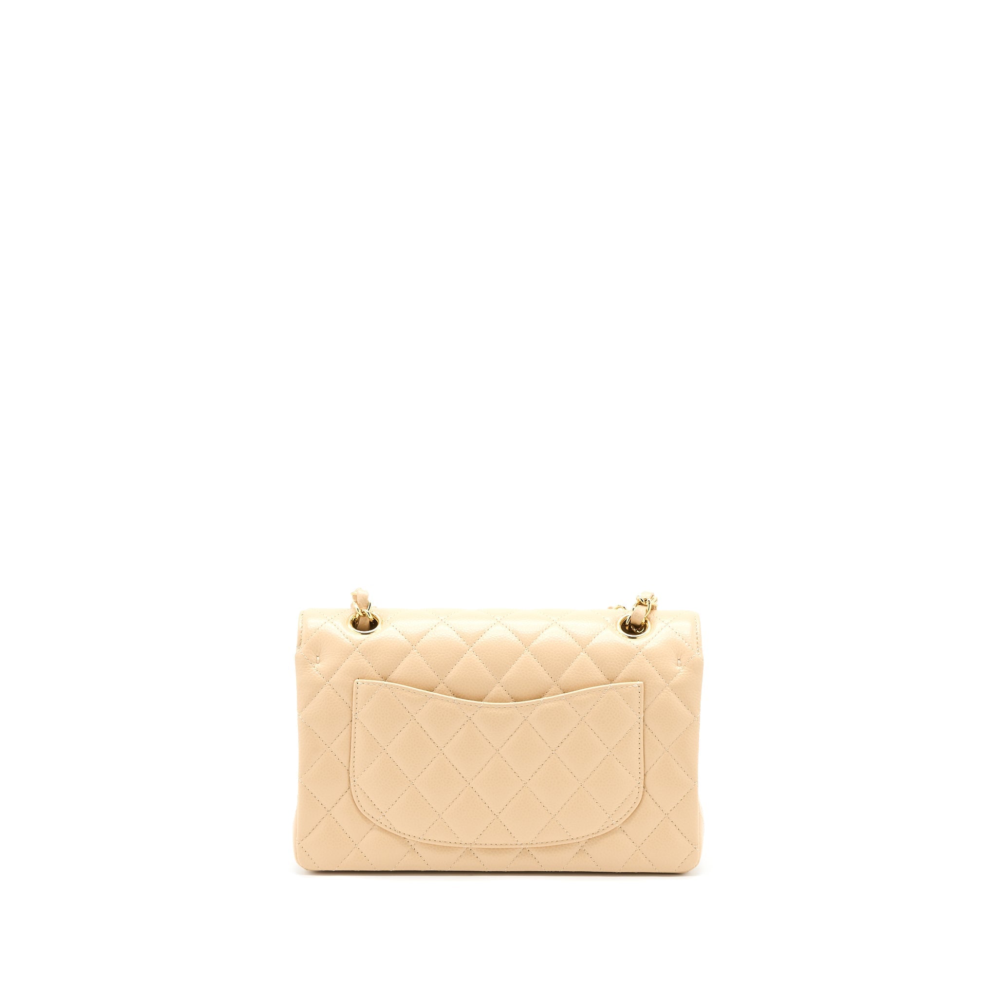 CHANEL SMALL CLASSIC DOUBLE FLAP BAG CAVIAR BEIGE GHW (MICROCHIP)