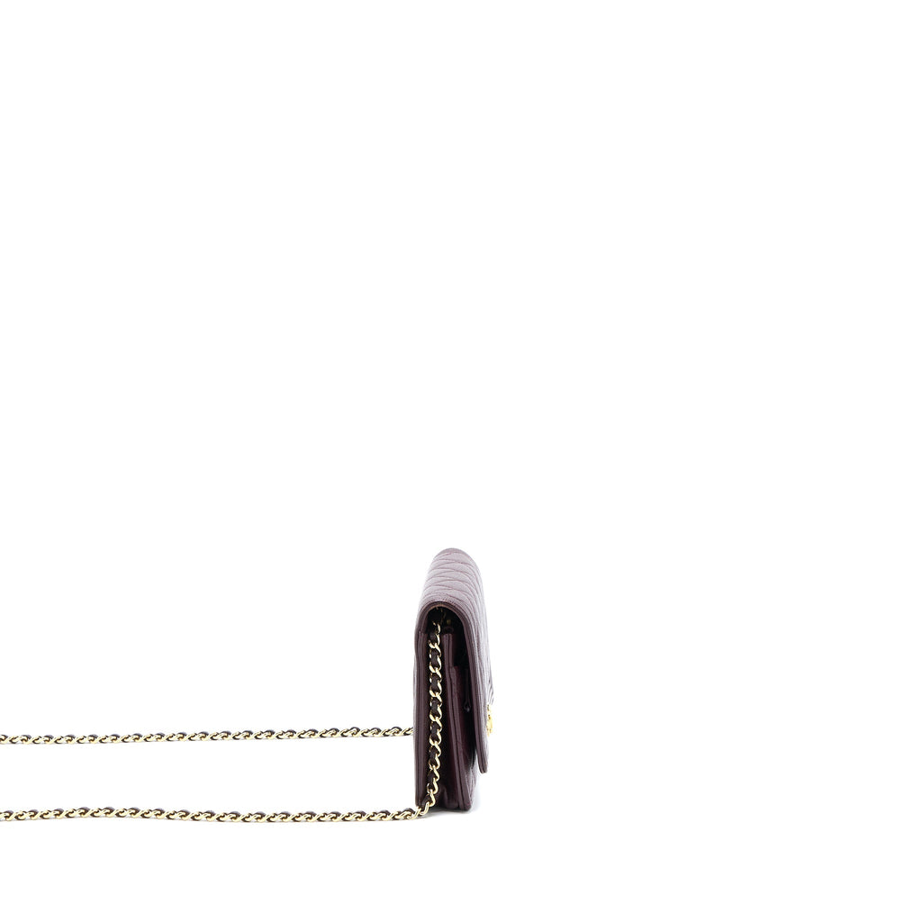 CHANEL BOY WALLET ON CHAIN CAVIAR BURGUNDY GHW