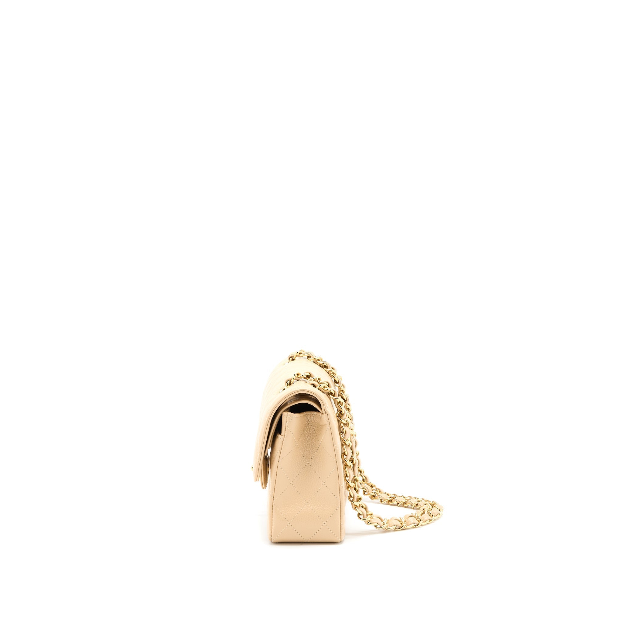 CHANEL SMALL CLASSIC DOUBLE FLAP BAG CAVIAR BEIGE GHW (MICROCHIP)