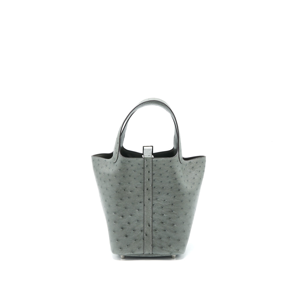 HERMES PICOTIN 18 LOCK BAG OSTRICH GRIS MEYER SHW