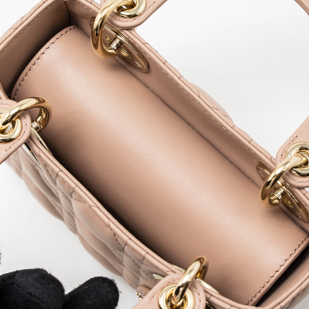 DIOR MINI LADY DIOR CANNAGE LAMBSKIN BLUSH LGHW
