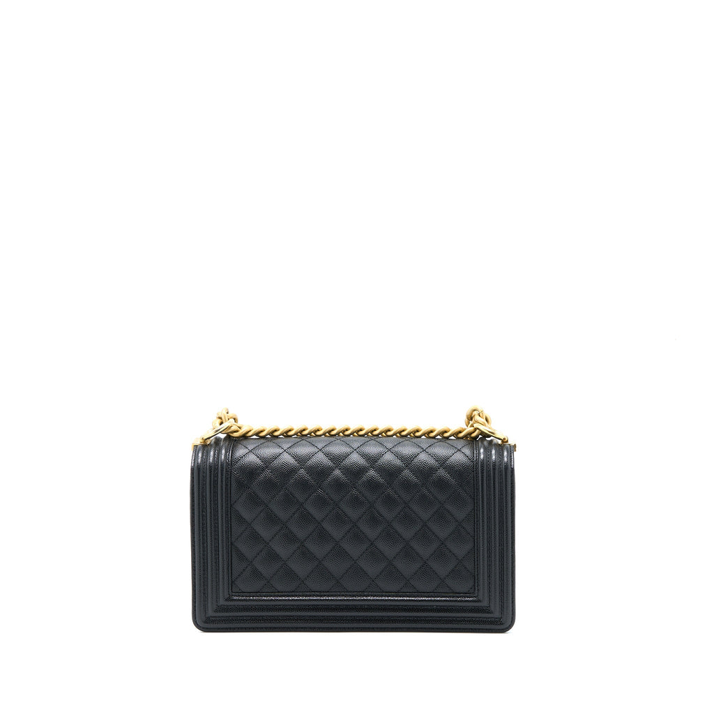 CHANEL MEDIUM BOY BAG CAVIAR BLACK BRUSHED GHW