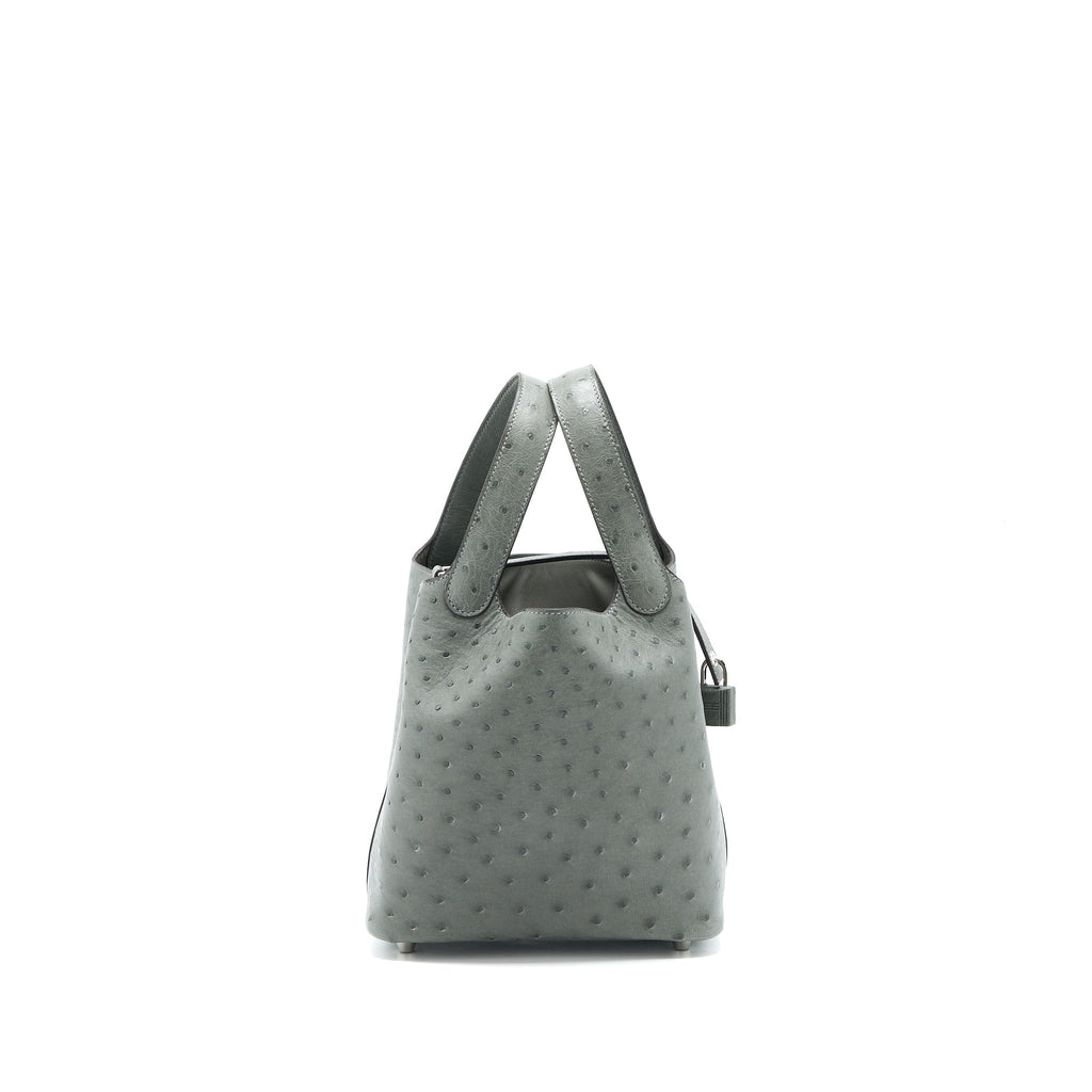 HERMES PICOTIN 18 LOCK BAG OSTRICH GRIS MEYER SHW