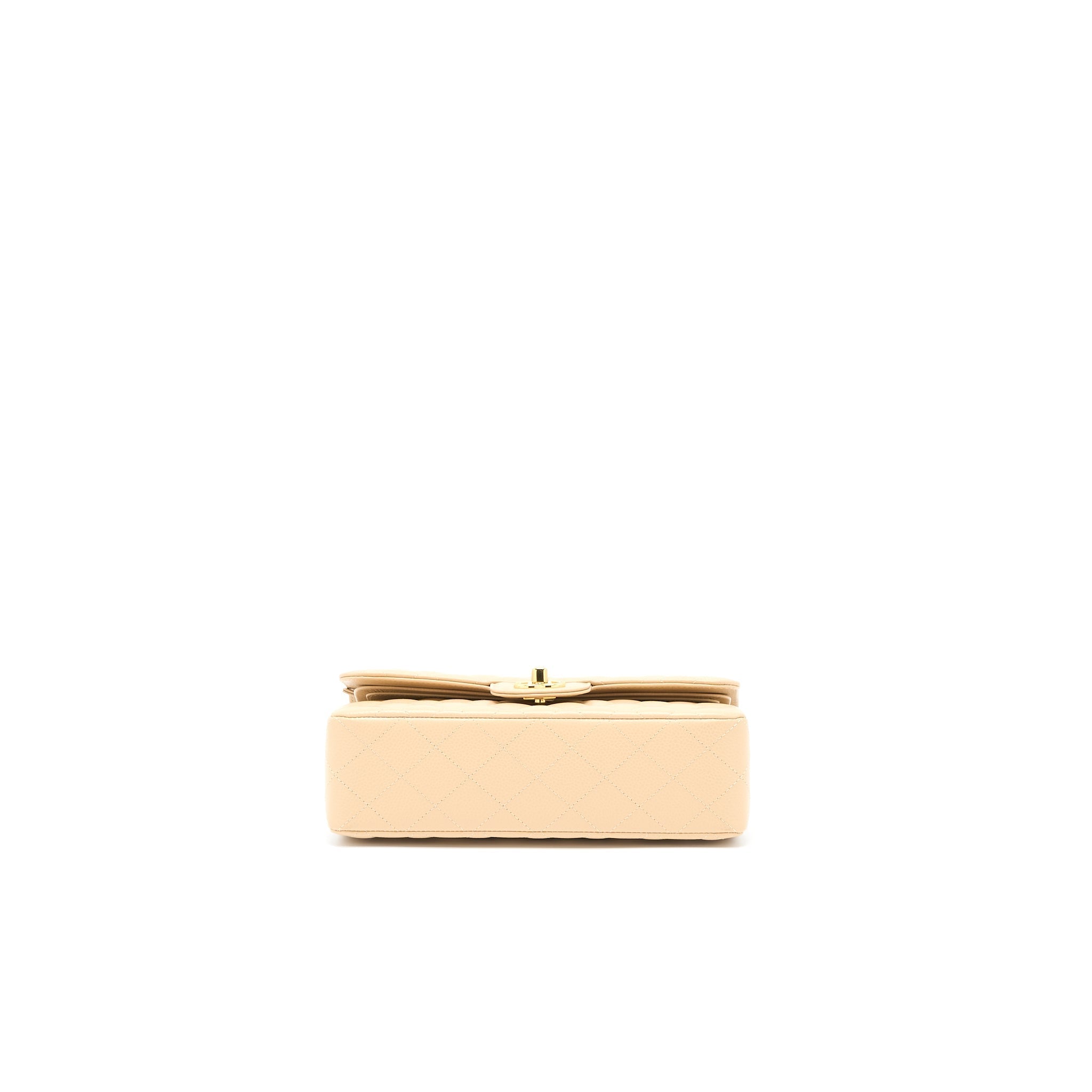 CHANEL SMALL CLASSIC DOUBLE FLAP BAG CAVIAR BEIGE GHW (MICROCHIP)