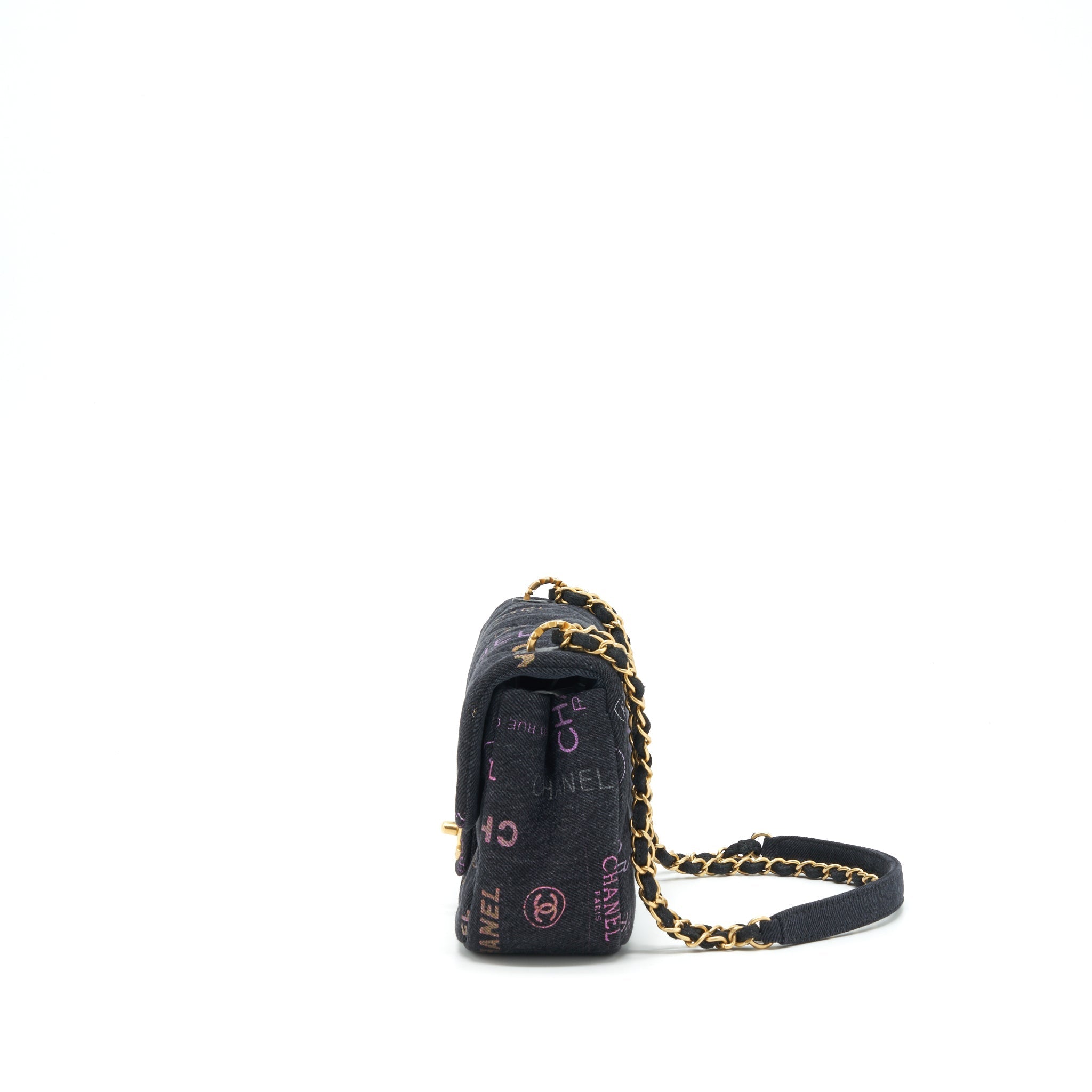 CHANEL 22P SMALL FLAP BAG 23CM DENIM BLACK GHW (MICROCHIP)