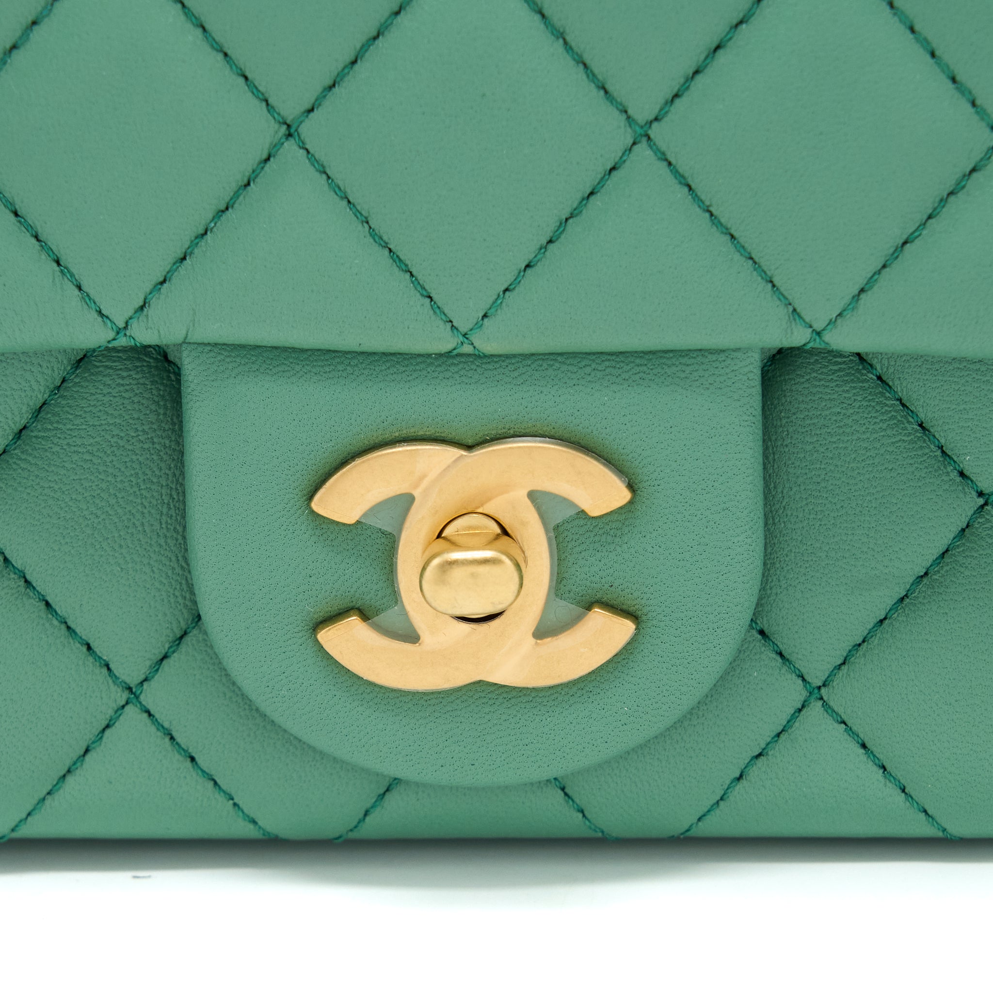 CHANEL PEARL CRUSH MINI RECTANGULAR FLAP BAG LAMBSKIN GREEN GHW (MICROCHIP)