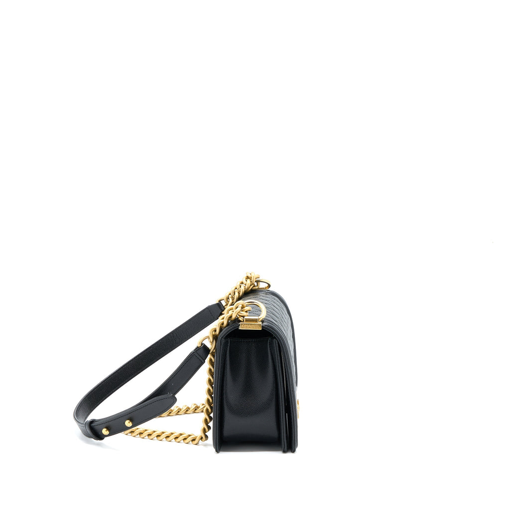 CHANEL MEDIUM BOY BAG CAVIAR BLACK BRUSHED GHW