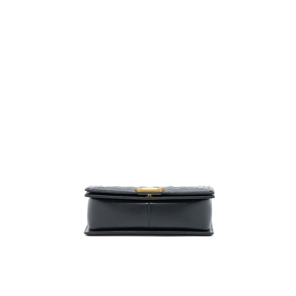 CHANEL MEDIUM BOY BAG CAVIAR BLACK BRUSHED GHW