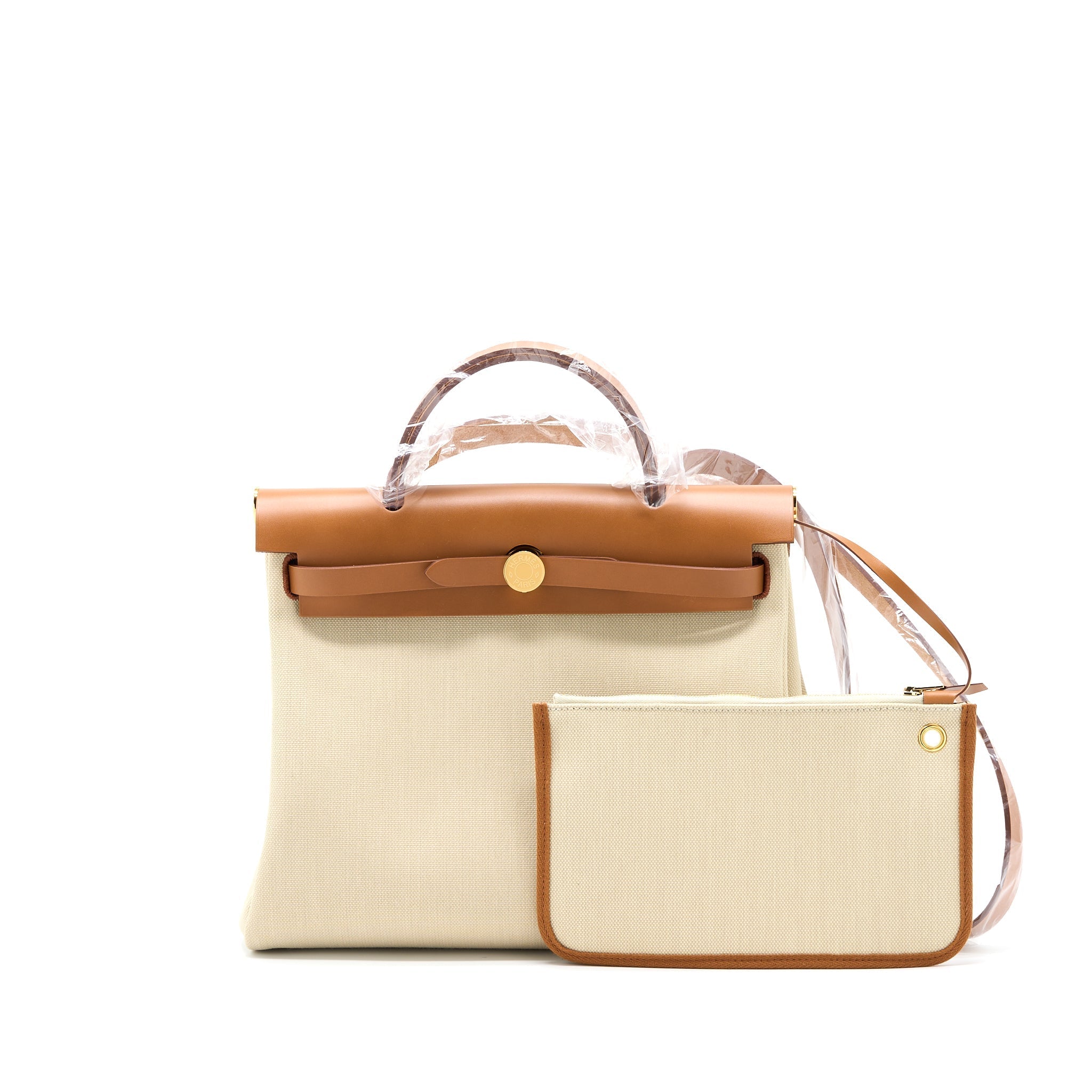HERMES HERBAG ZIP 31 BAG LEATHER/CANVAS BENTON/FAUVE GHW