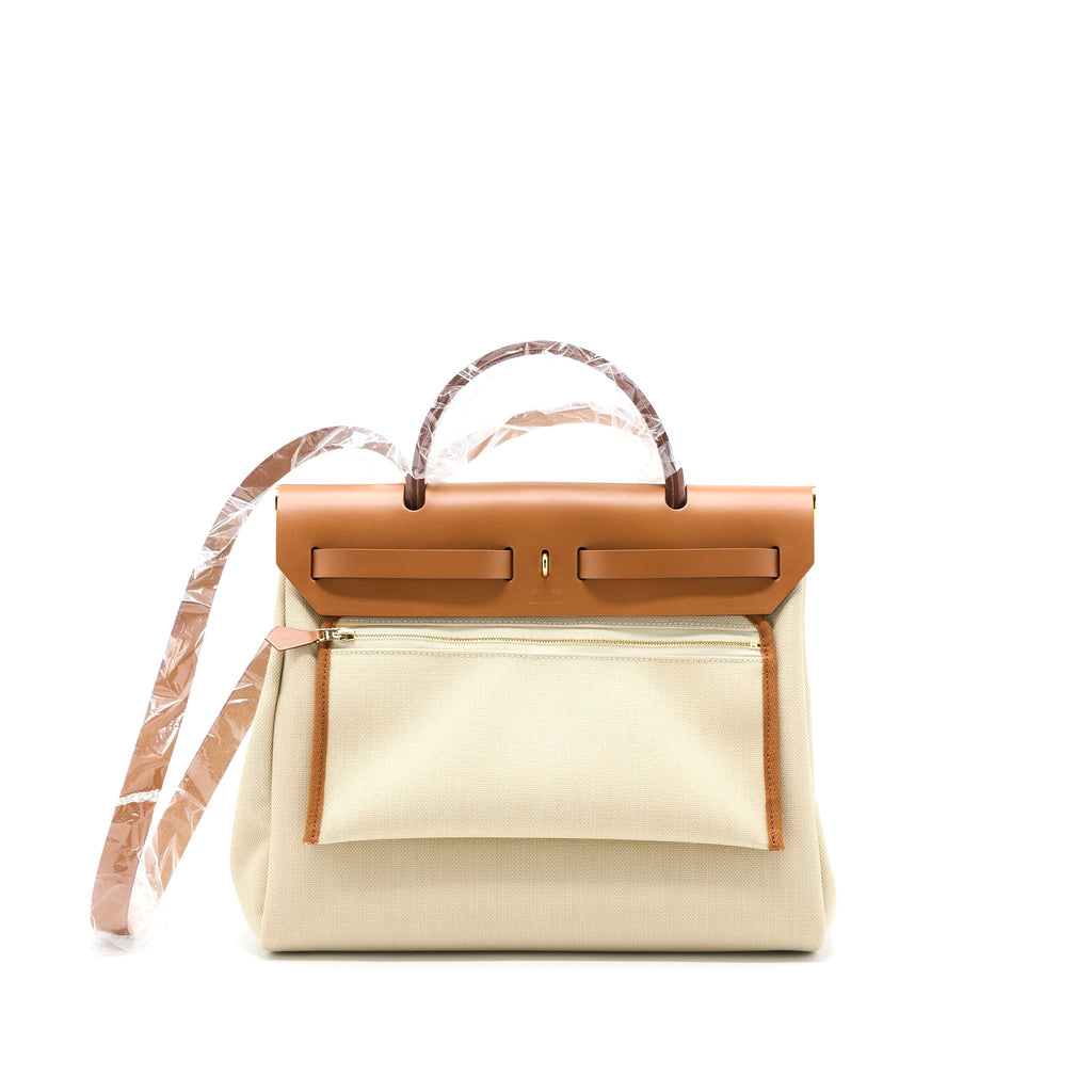 HERMES HERBAG ZIP 31 BAG LEATHER/CANVAS BENTON/FAUVE GHW