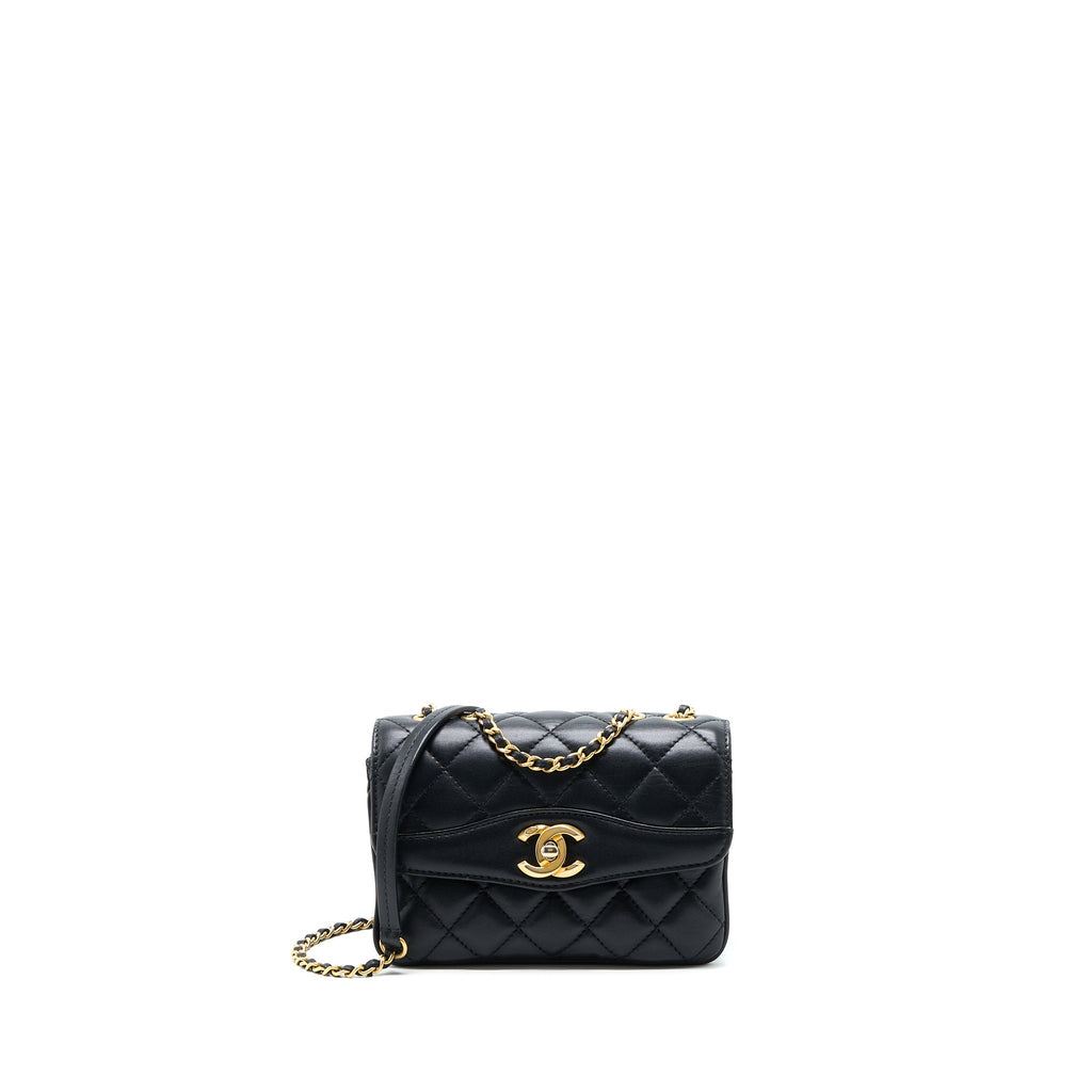CHANEL SEASONAL FLAP BAG LAMBSKIN BLACK BRUSHED GHW