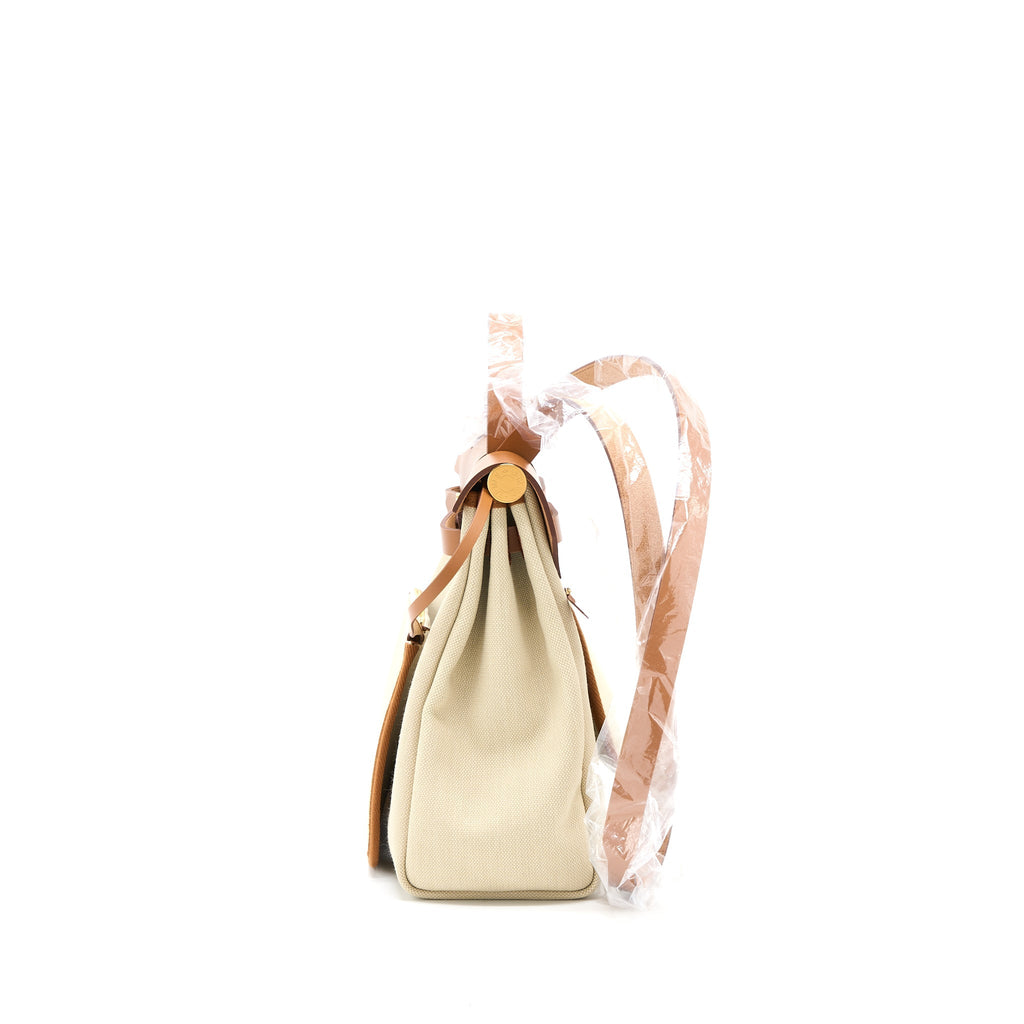 HERMES HERBAG ZIP 31 BAG LEATHER/CANVAS BENTON/FAUVE GHW
