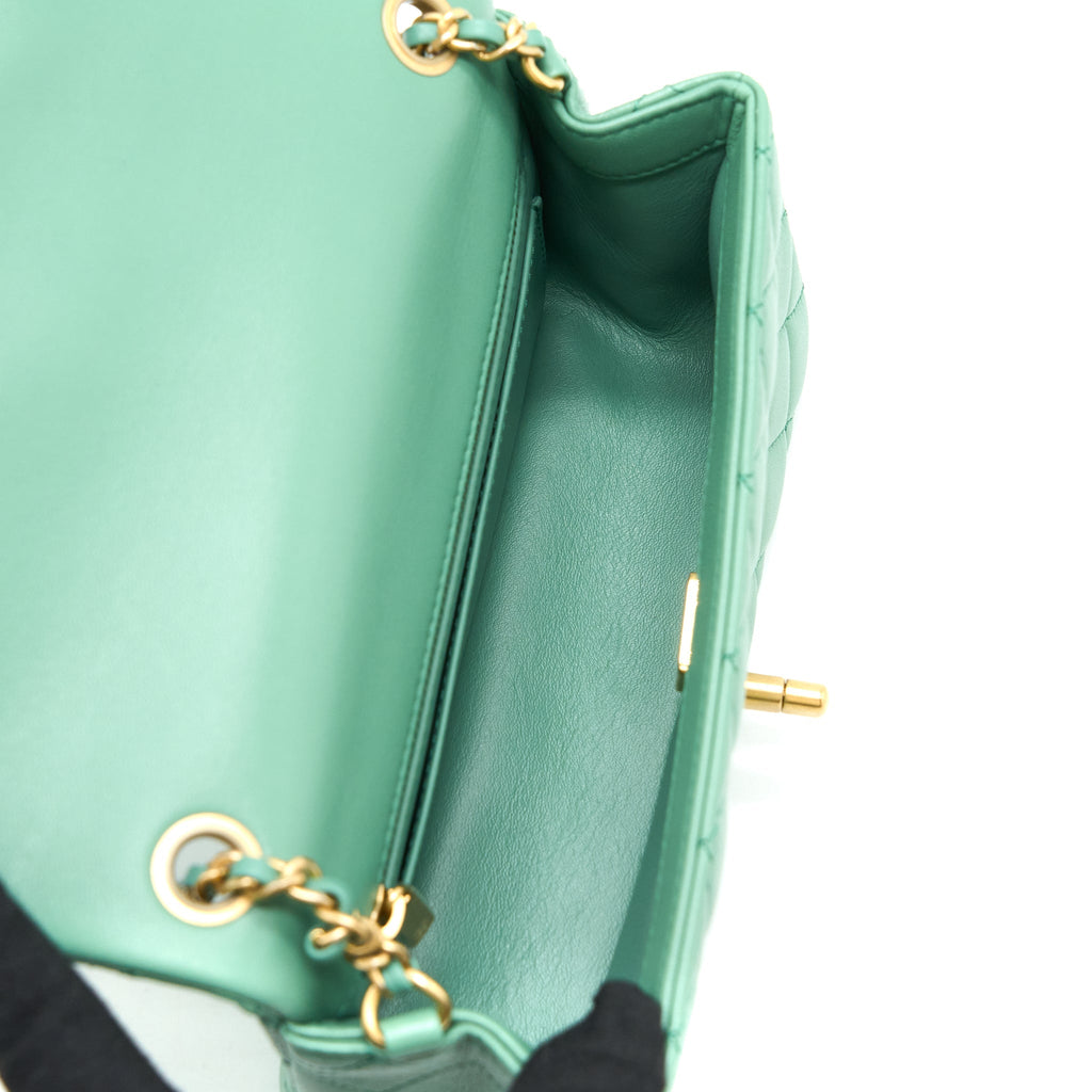 CHANEL PEARL CRUSH MINI RECTANGULAR FLAP BAG LAMBSKIN GREEN GHW (MICROCHIP)
