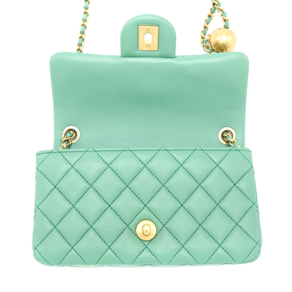CHANEL PEARL CRUSH MINI RECTANGULAR FLAP BAG LAMBSKIN GREEN GHW (MICROCHIP)